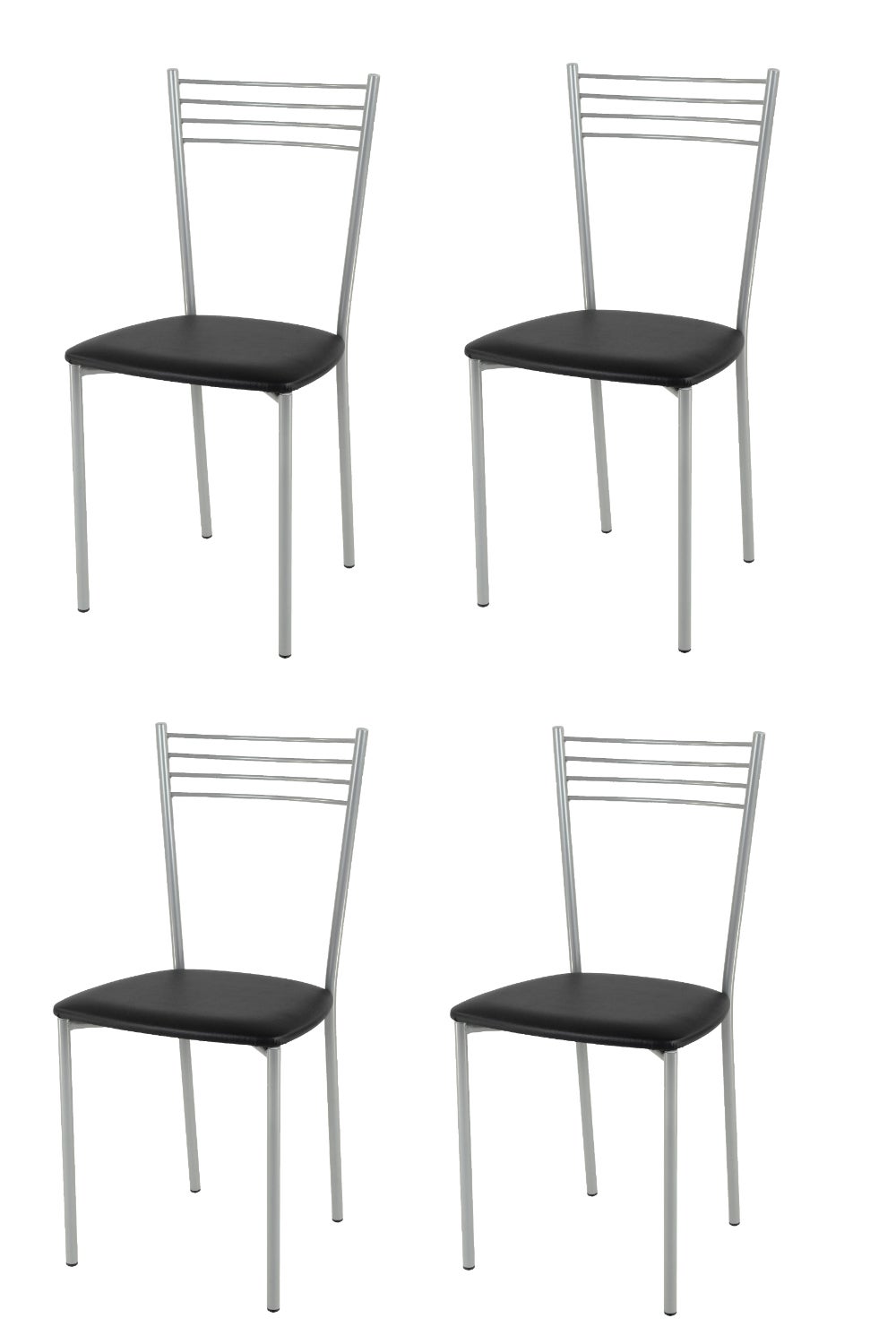 Tommychairs - set 4 sillas elena para cocina y restaurante, estructura en acero pintado aluminio, asiento en polipiel color negro
