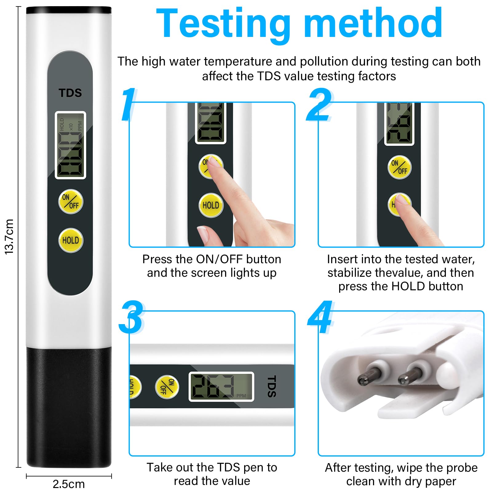 Tester TDS&EC 3 in 1, Test Dureté de l'eau, Test eau aquarium, Test eau potable 0-9990 PPM pour Les Aquariums, Piscines, Étangs et Eau Potabl - 4
