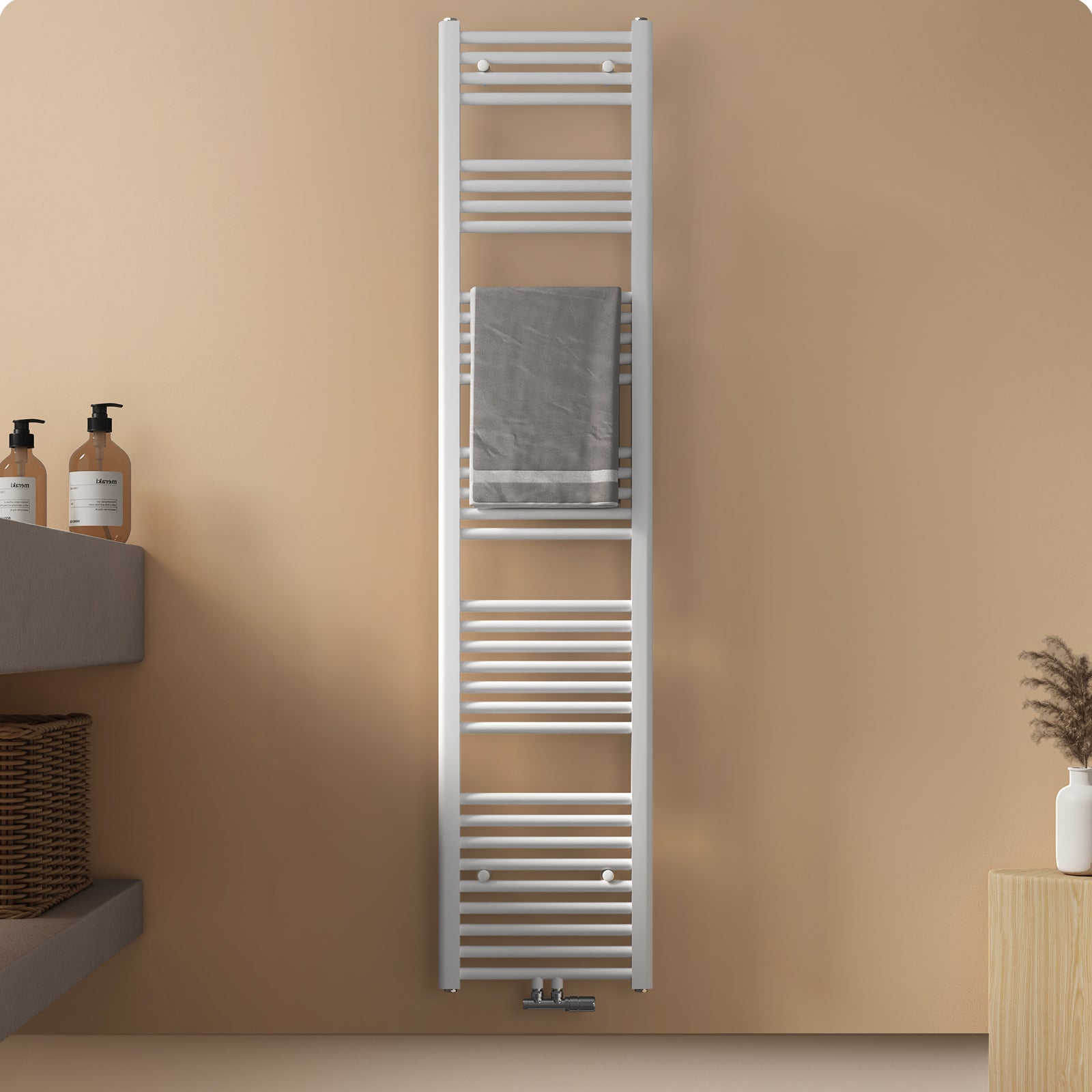 EMKE Grzejnik Łazienkowy 618W, 180x40 cm, 6 bar, do 6 m² – Biały