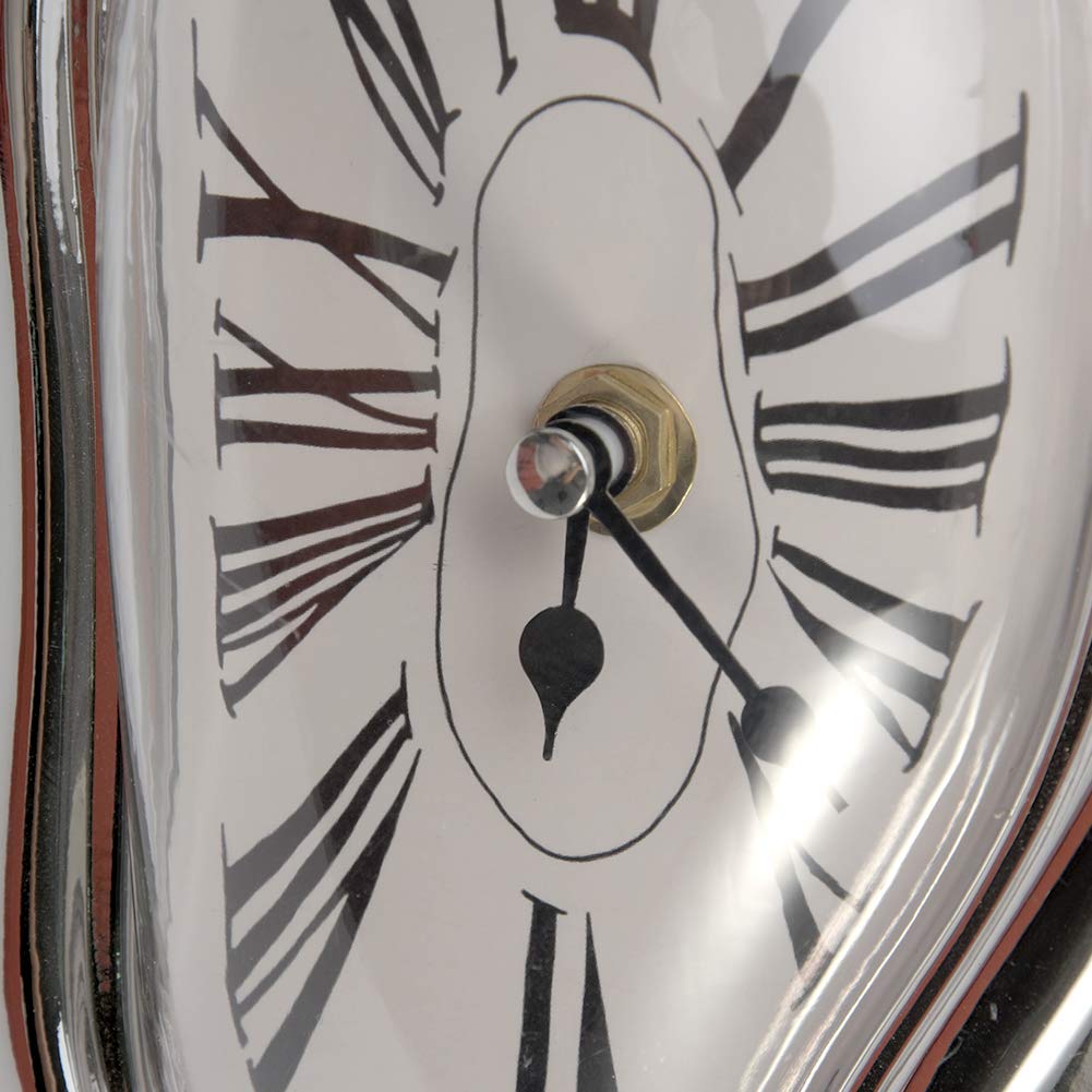 Horloge fondante style Dali quartz, décoration murale et de table. Design déformé tendance couleur argentée, original et ludique. - 8