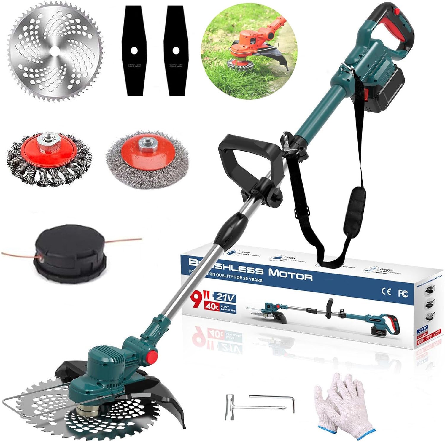 Débroussailleuse 18V Compatible Makita, 5 Types de Lames, Moteur Sans Balais avec Brosses – Bleu (Sans Batterie ni Chargeur)) - 7