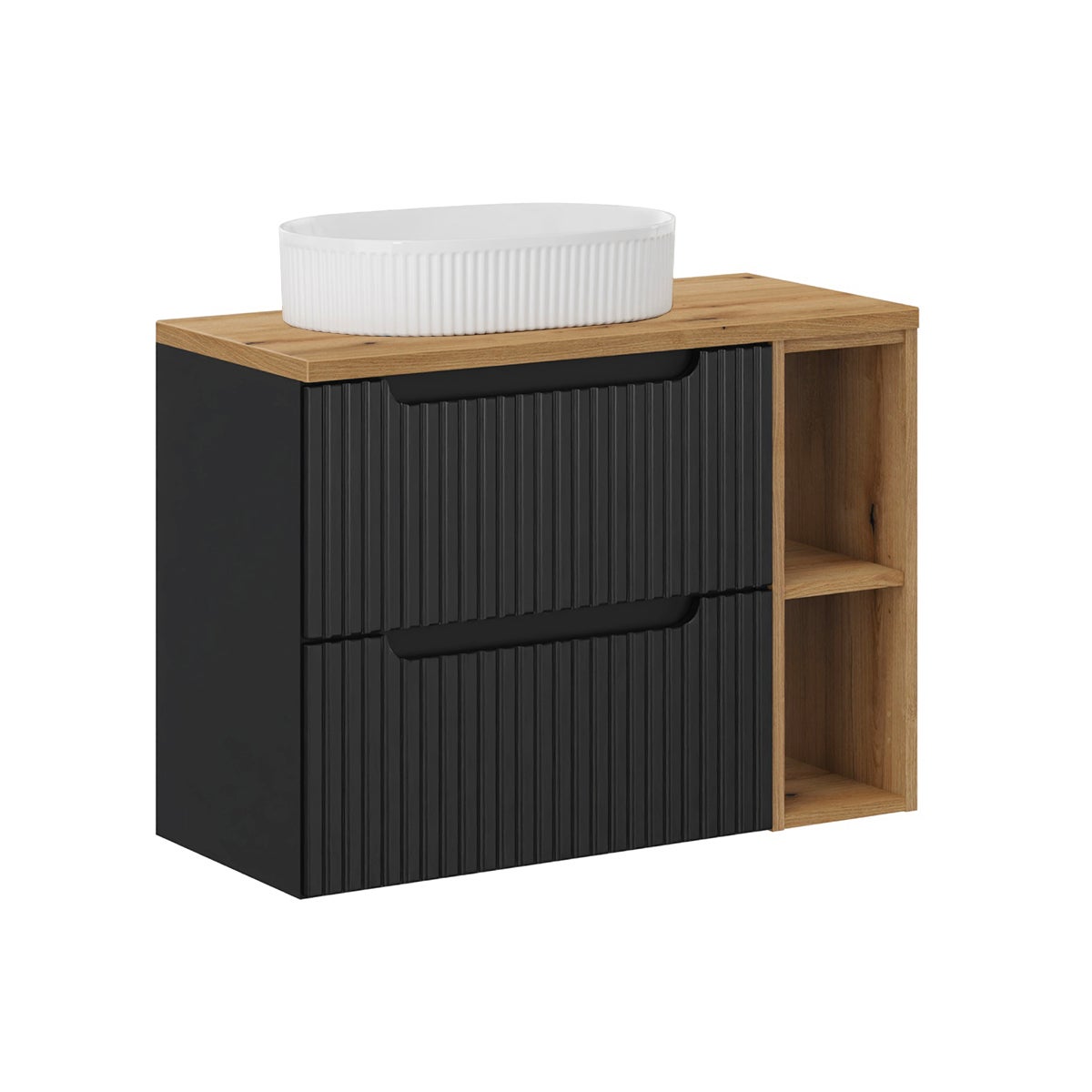 Mueble lavabo individual 80cm 2 cajones 2 compartimientos riva negro y madera
