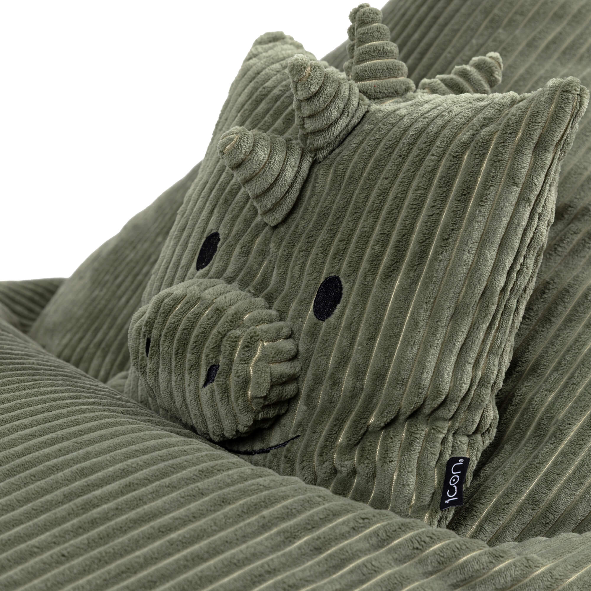 Pouf enfant Icon chauffeuse animal avec coussin, velours côtelé, dinosaure vert, chambre, salon, 102x72cm Oeko-Tex® - 6