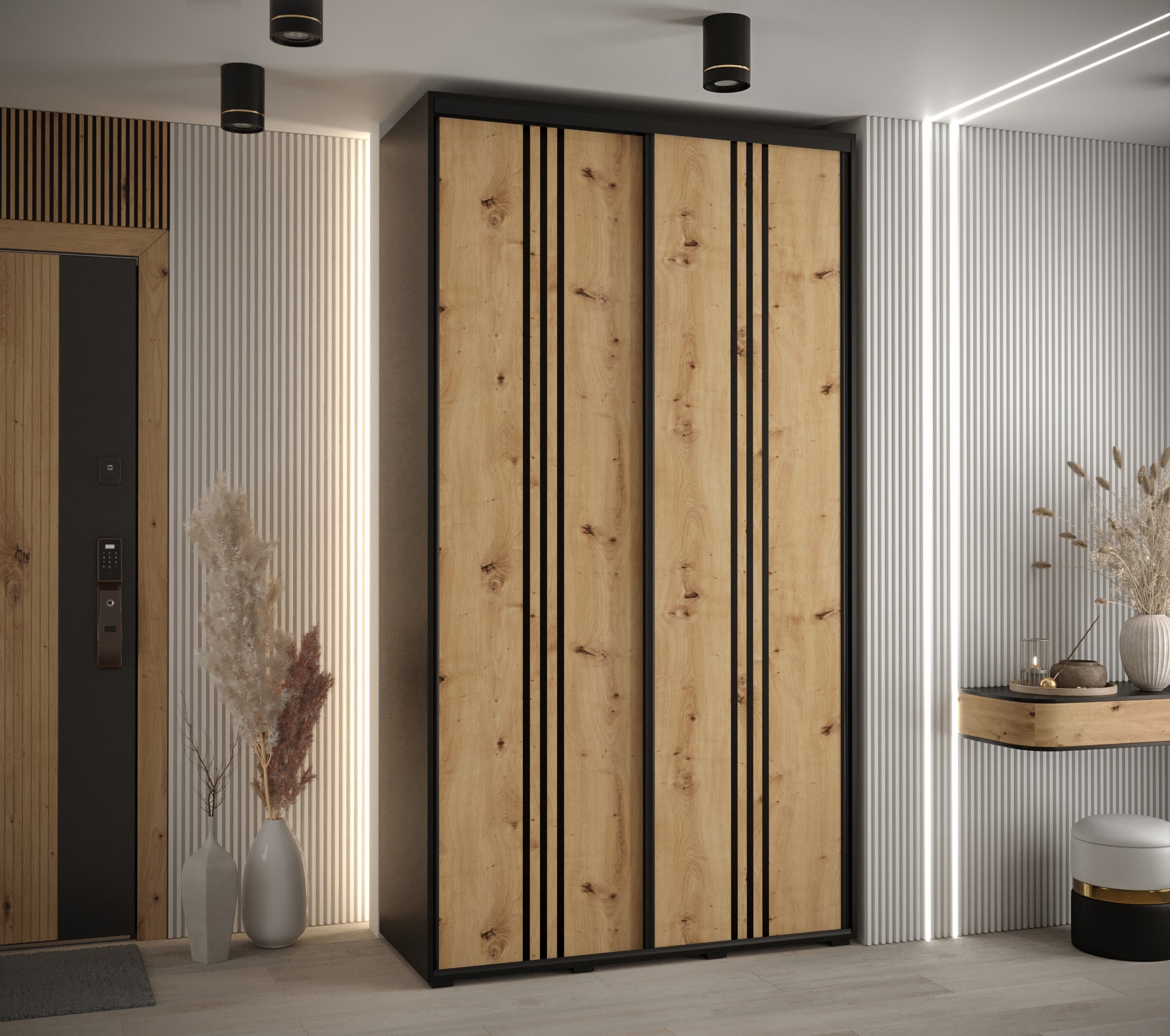 Szafa przesuwna wysoka Davos 6 140 x 60 x 235,2 cm czarny + artisan + u. czarny - Abiks Meble - 2