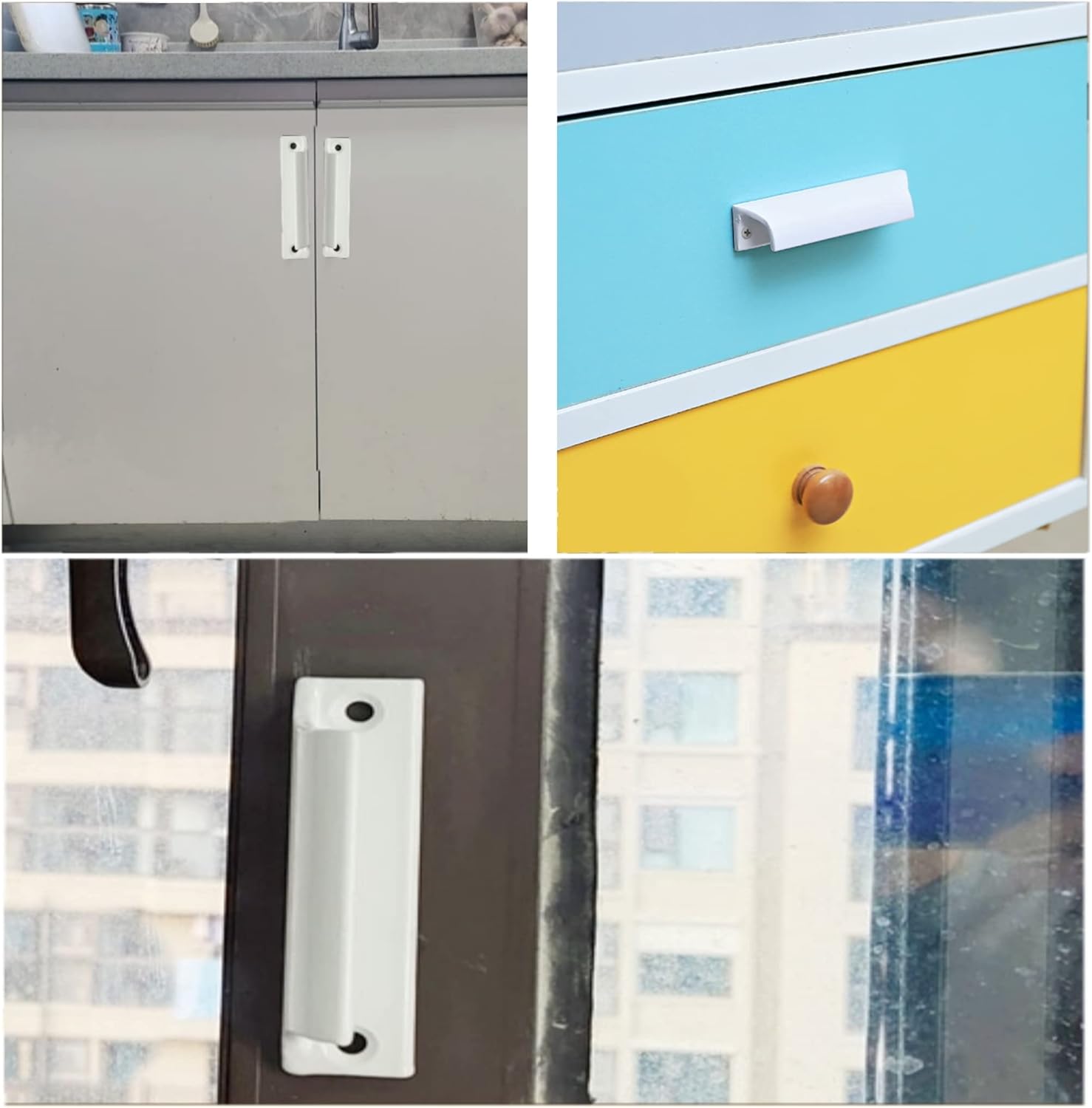 Lot de 2 Poignées en Alliage Aluminium - Pour Porte Coulissante, Tiroir, Fenêtres et Placards - Vis Incluses, Blanc - 4