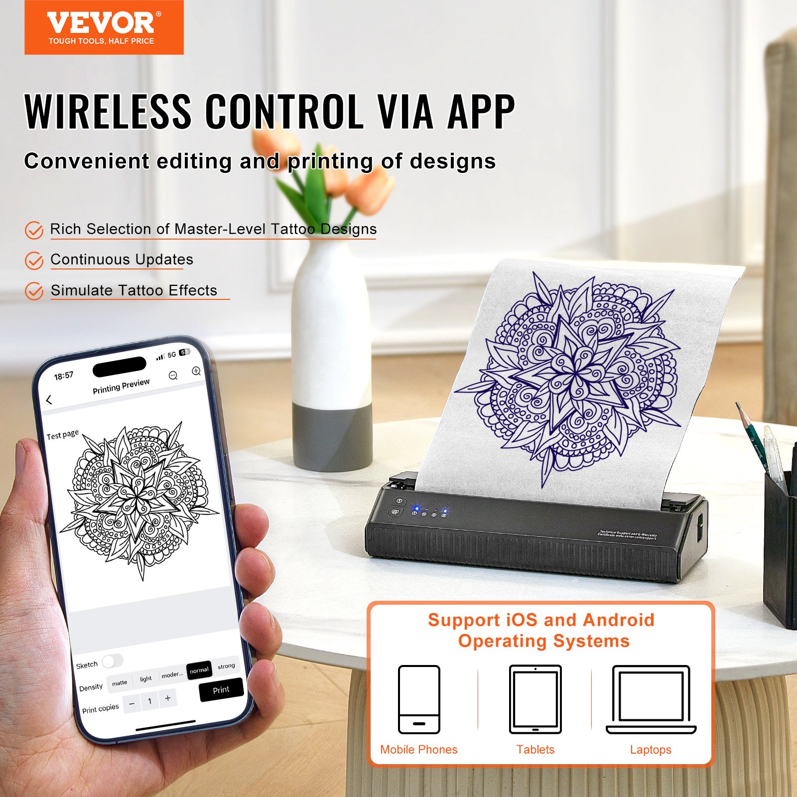 Phomemo TP88 Imprimante Thermique Tatouage Bluetooth A4 - Machine à Transfert Tattoo Avec 10 Feuilles Papier