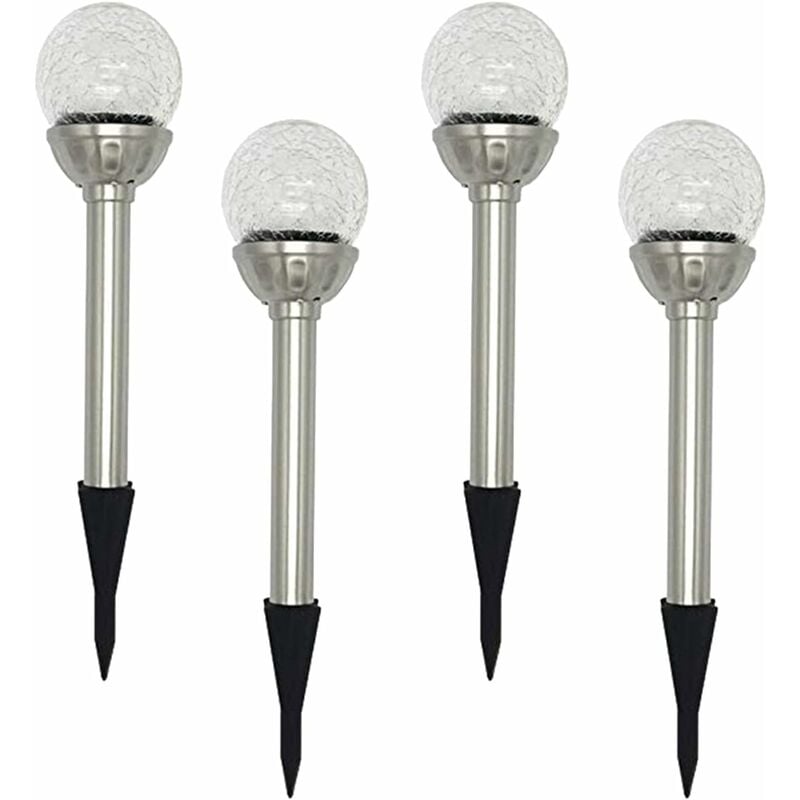 Lampy ogrodowe solarne do użytku zewnętrznego, zestaw 4 kulistych lamp solarnych z 8 diodami LED RGB, zmieniające kolor, spękane szklane kule, czas dz
