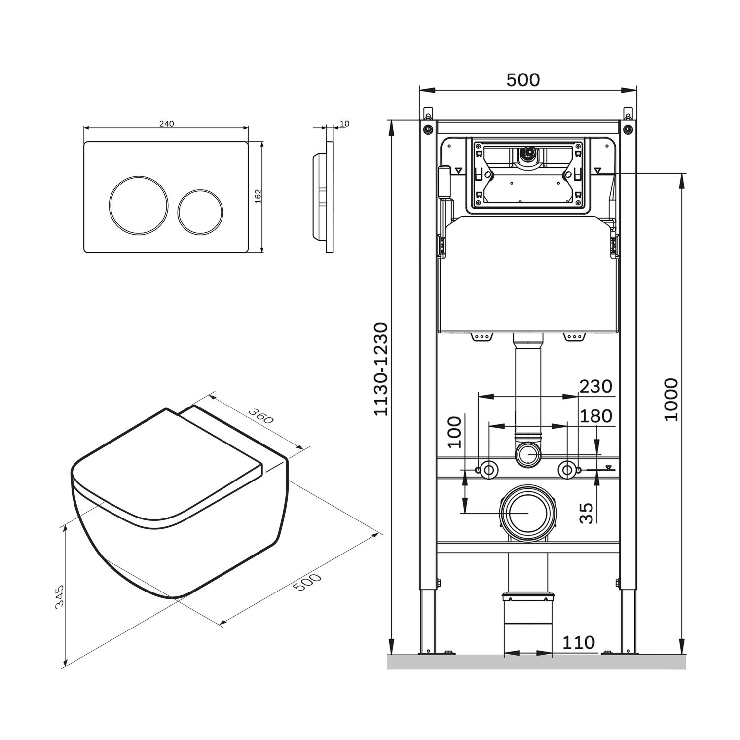 Pack WC suspendu bâti mural et cuvette Plaque Round Chrome,&nbsp;Pack WC Bati-support AM.PM Gem - 12
