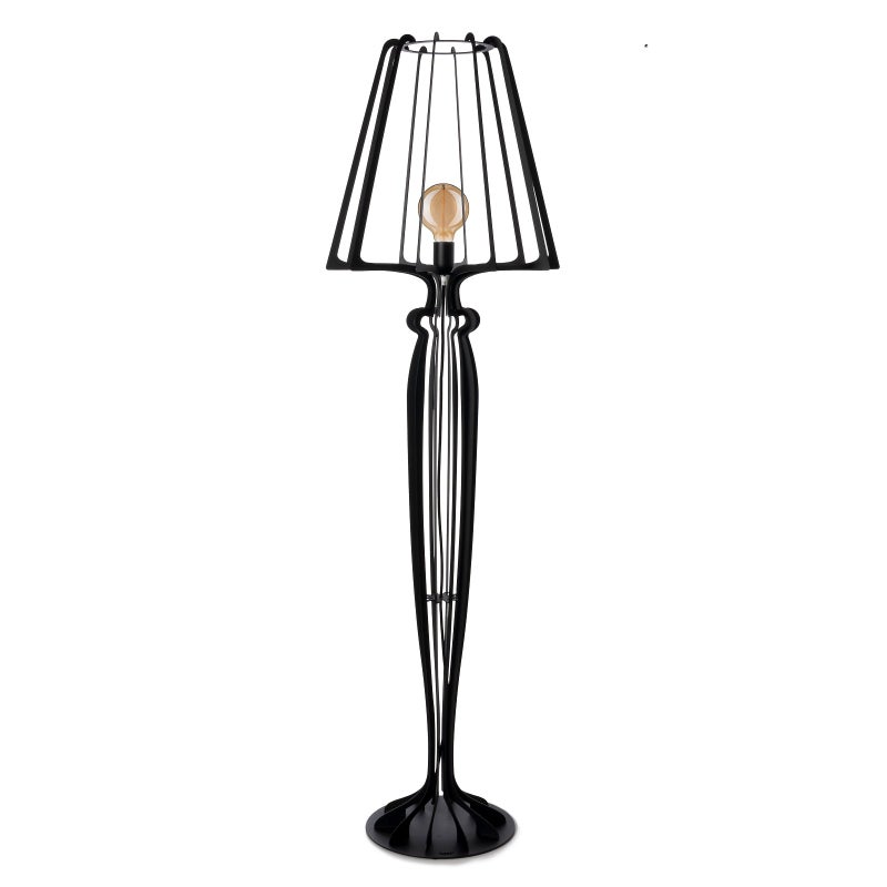 Lampa podłogowa Minerva Ø38x166 cm w stylu kratownicy żelaznej Nowoczesny design z włącznikiem nożnym Gniazdo E27 Wyprodukowano we Włoszech Czarny