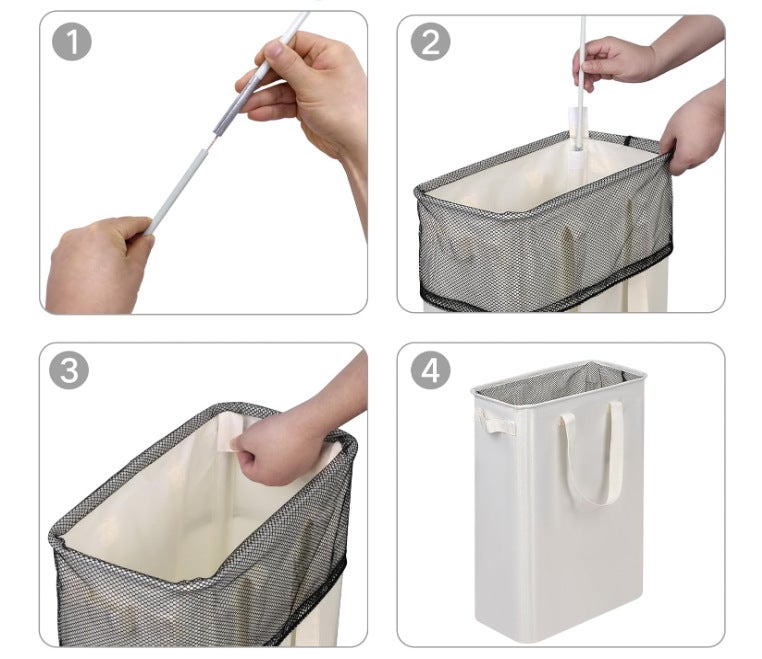 Panier à linge fin à roulettes, petit panier à linge roulant pour vêtements, idéal pour la chambre, la résidence étudiante et la buanderie, 48 L - 3