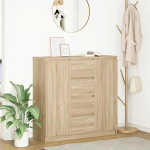 Credenza Con Cassetti VidaXL Grigio Sonoma 100.5x35x76 Cm In Truciolato, 4 Cassetti, 2 Ante E 2 Ripiani, Max 60 Kg