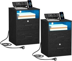 Lvhcmfohm Set di 2 Comodino con Luce LED Multicolore Variabile, Comodini con Stazione di Ricarica, Comodini Camera da Letto con 3 Cassetti e USB, Tavolino in Stile Moderno (Bianca, 45x40x67cm