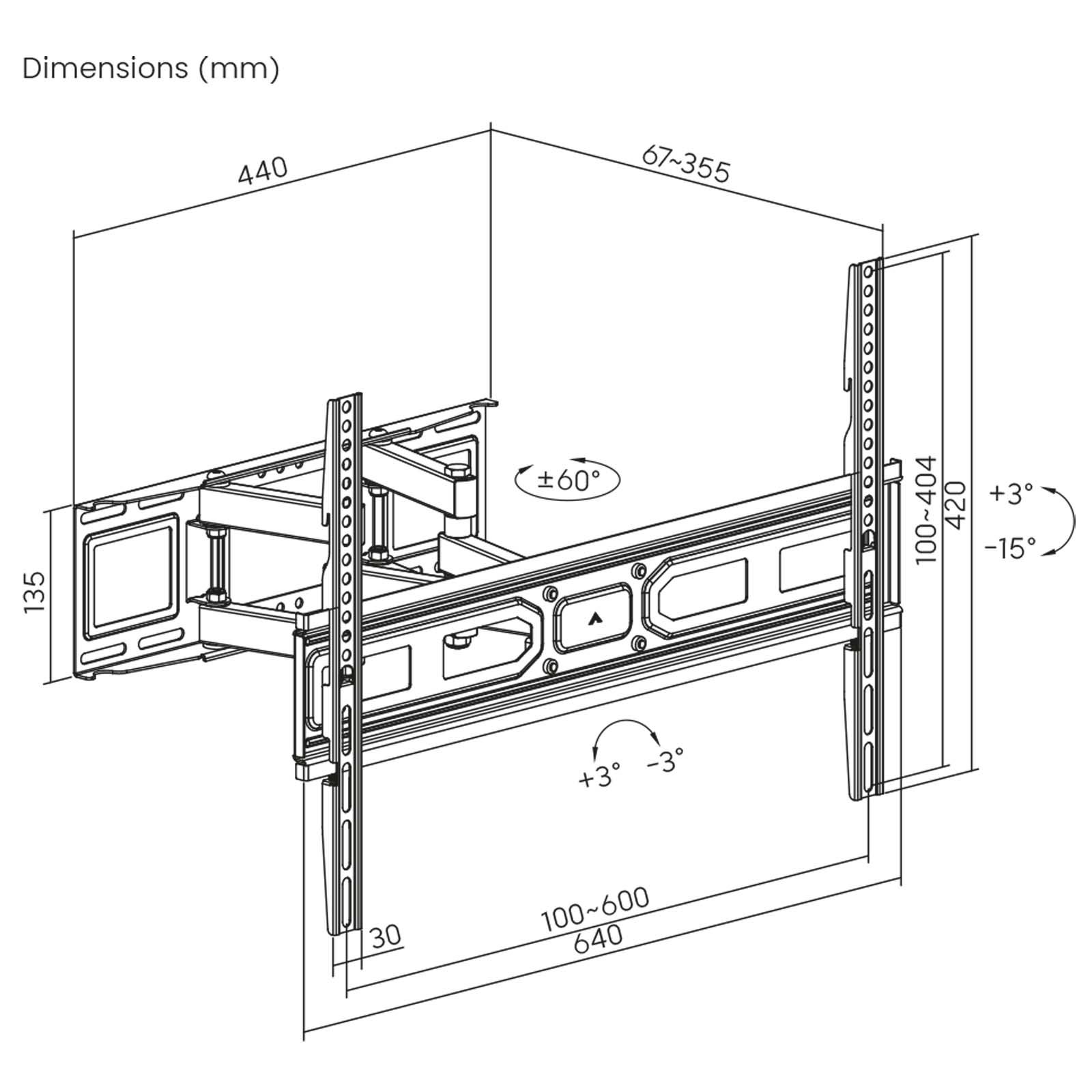 Toboli Support TV mural Écrans 37 à 80 pouces Bras pivotant 120° Inclinable Rotatif Dispositif Support Orientable Meuble - 5