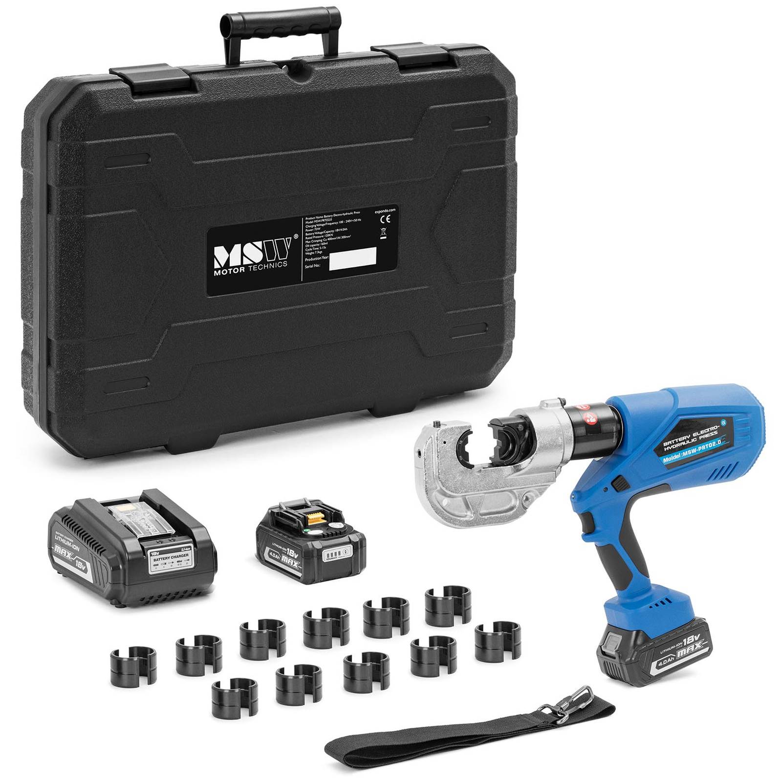 Set Crimpatrice Idraulica 16 Tonnellate Con 8 Matrici &ndash; Per Cavi Batteria E Morsetti Da 4 A 70 Mm&sup2;