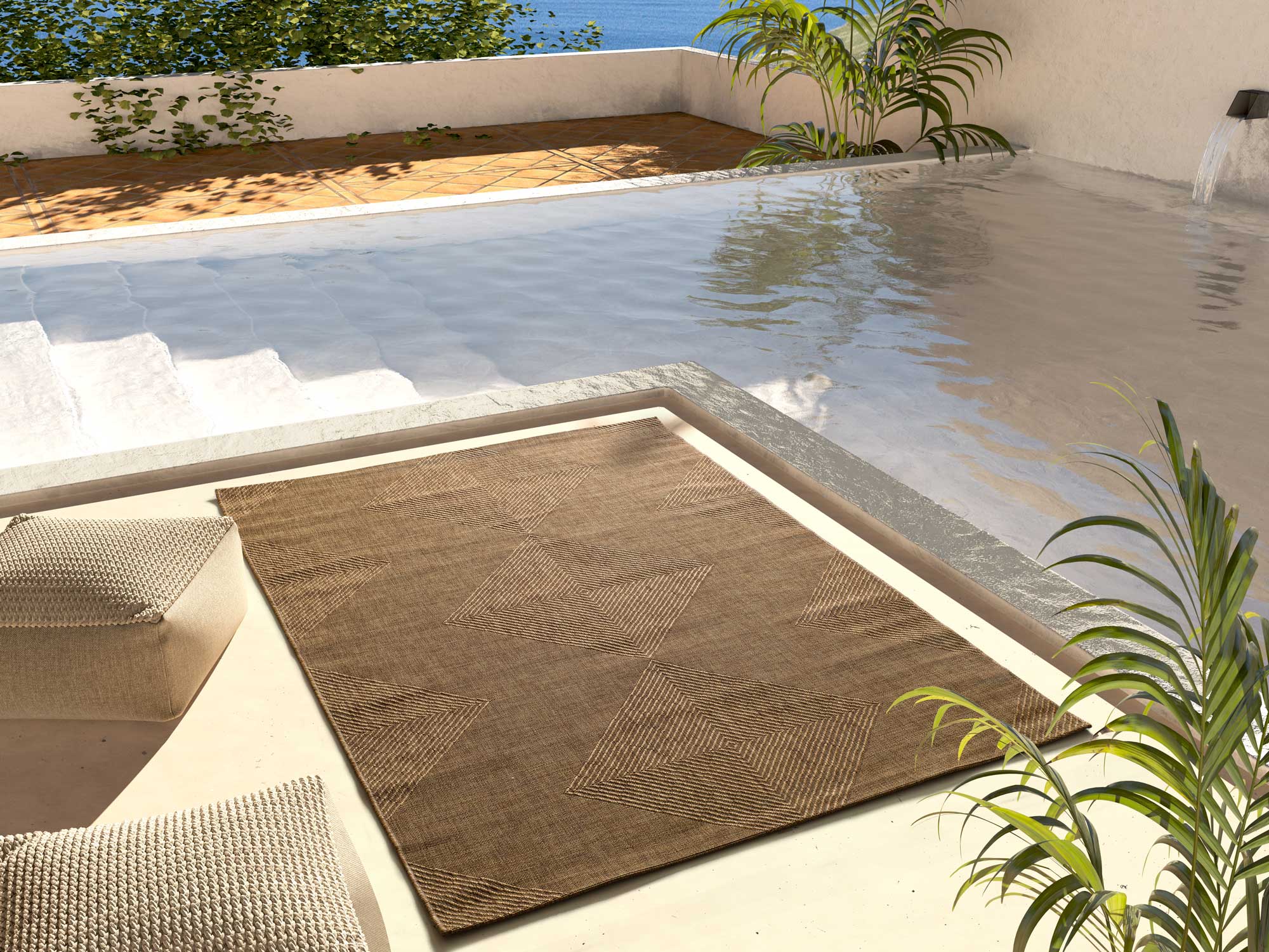 Prostokątny naturalny dywan zewnętrzny 160 x 230 cm GUINEA o geometrycznym wyglądzie z juty - ATTICGO