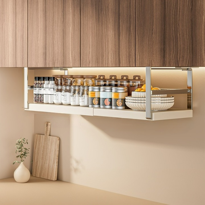 Wieszak na przyprawy ścienny, nieporowaty, wysuwany, stal nierdzewna biała 45-63*22*18,7 cm