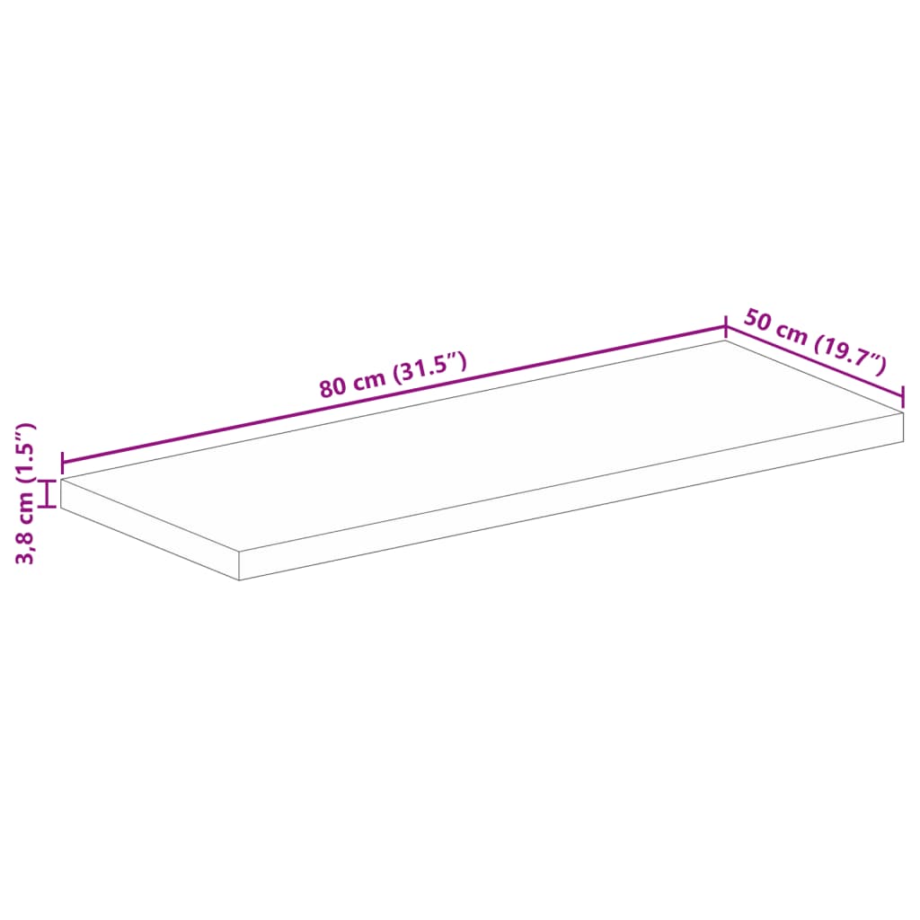 Plateau de table carré en bois de manguier massif brut 80x50x3,8cm- COMFORTXL - 9