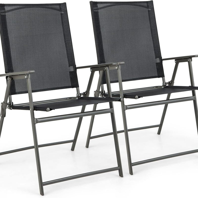 Zestaw 2 krzeseł ogrodowych, składanych krzeseł z materiału odpornego na warunki atmosferyczne, krzesła tarasowe do ogrodu, na taras, balkon (czarny)