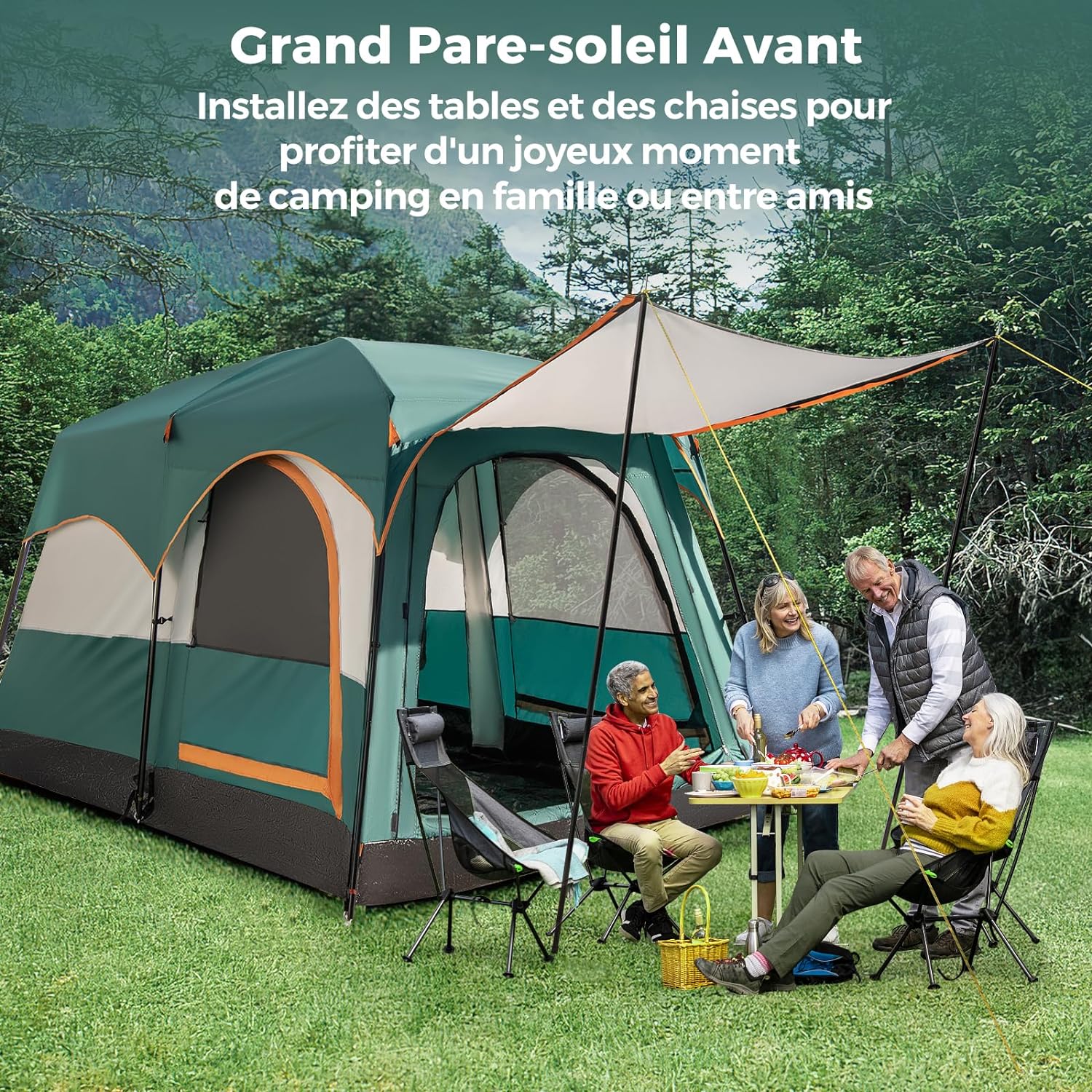 Tente de Camping avec 2 Pièces pour 4-6 Personnes, Tente Familiale Double Couchage Double - 2