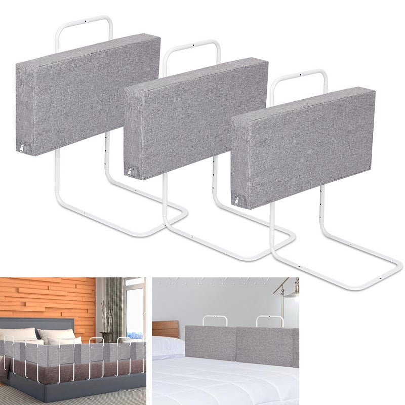 Barandillas para cama de bebé de 3x60 cm, barandilla de seguridad para niños de 180cm, altura ajustable, marco de cama para niños pequeños,gris 28cm