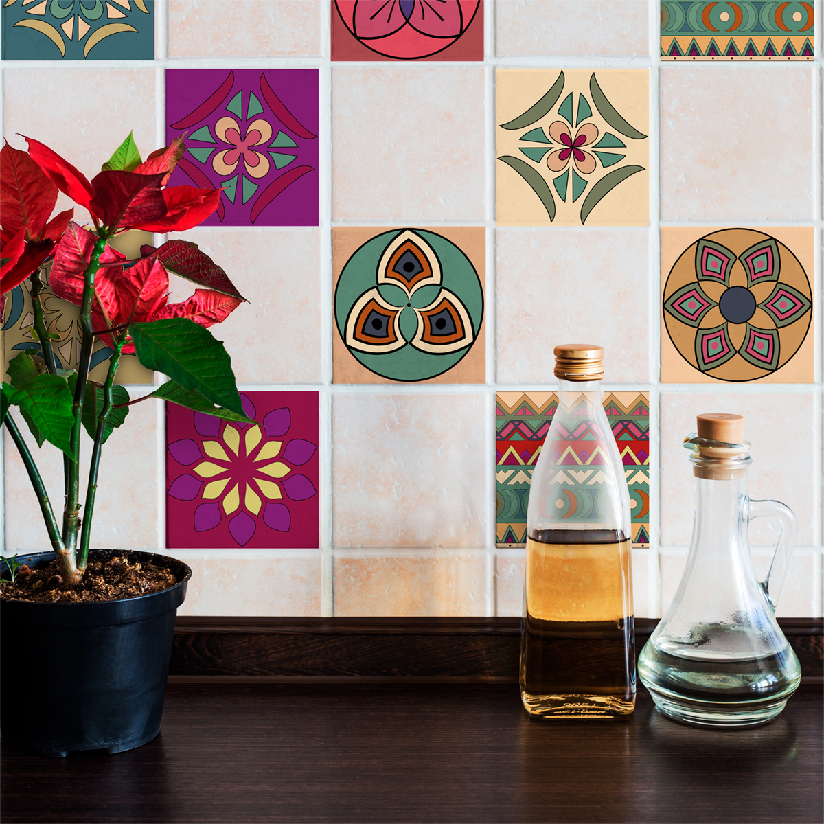 12 vinilo baldosas azulejos melilla - adhesivo de pared - revestimiento sticker mural decorativo - 12stickers15x15cm