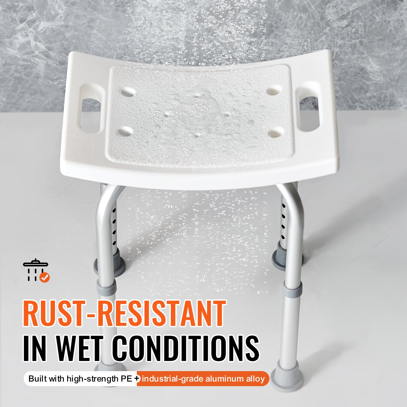 Chaise de douche réglable SucceBuy en hauteur avec poignées intégrées, banc antidérapant, tabouret de baignoire, supporte 158,8 kg - 6