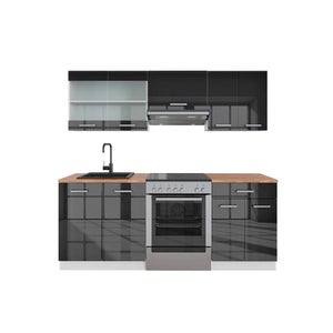 Vicco Ligne de cuisine R-Line, Anthracite brillant/blanc, 350cm avec armoire haute, PT Marbre | Leroy Merlin