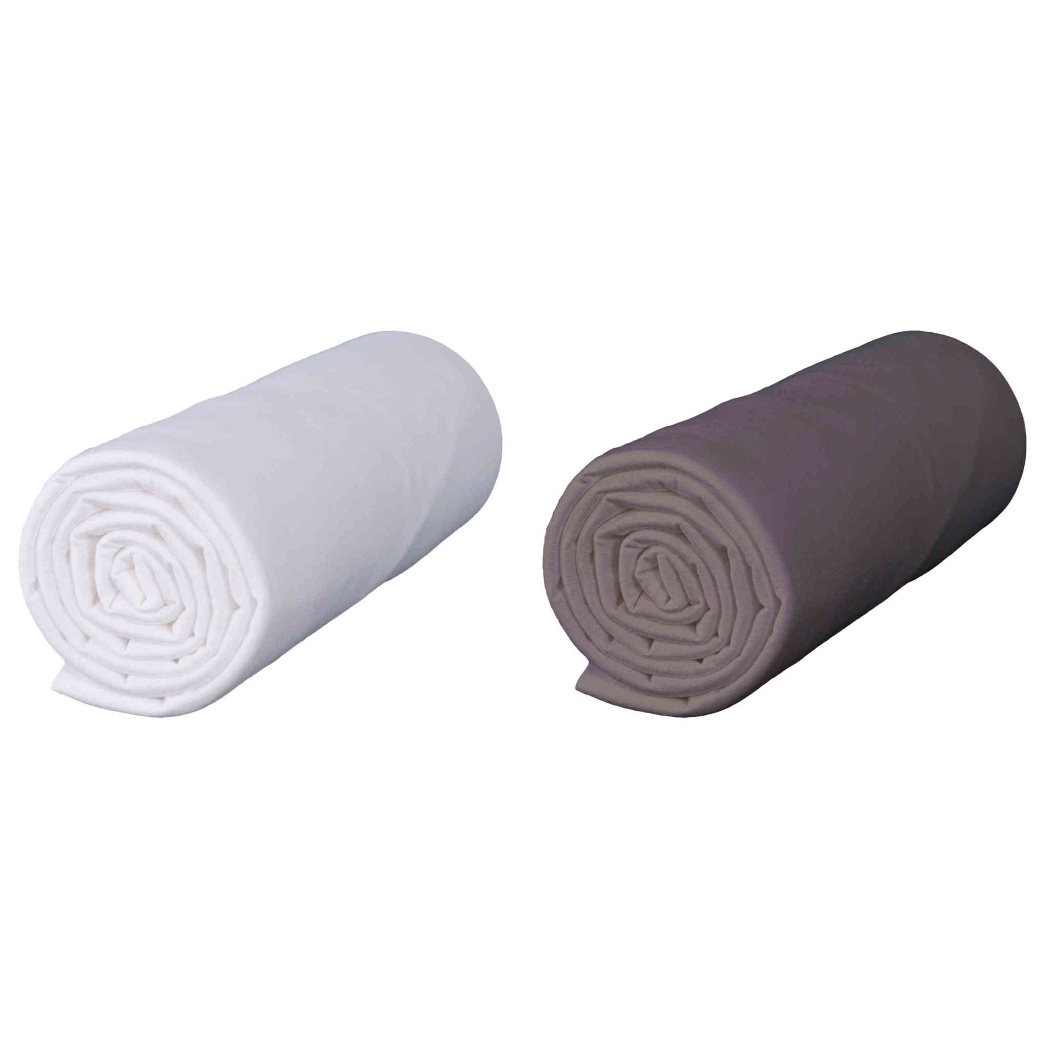 Lot De 2 Draps Housse Bébé 60x120 Cm - Blanc / Cappuccino - 100% Jersey