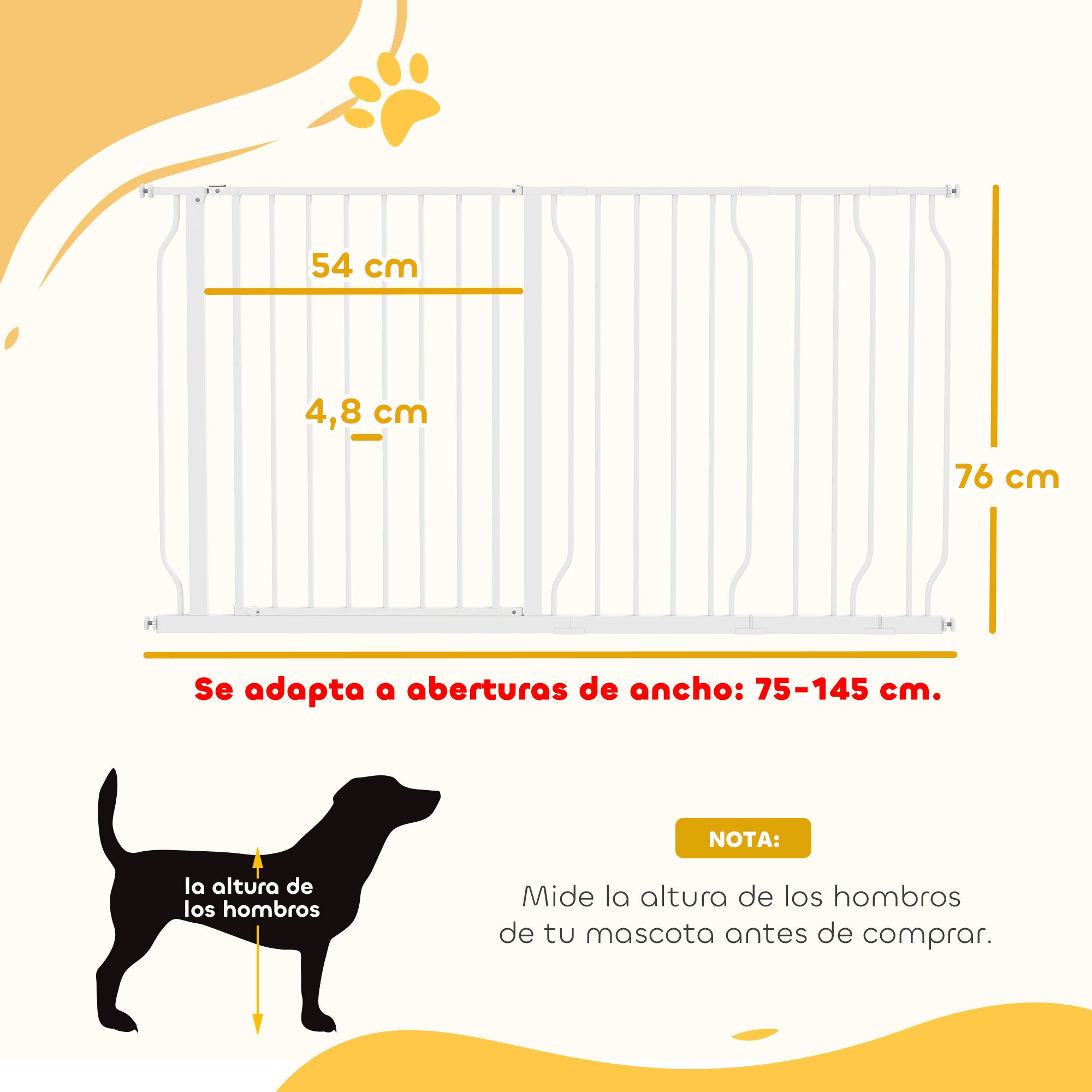 Barrera de Seguridad PawHut Acero, ABS Blanco 145x3,8x76 cm - 3