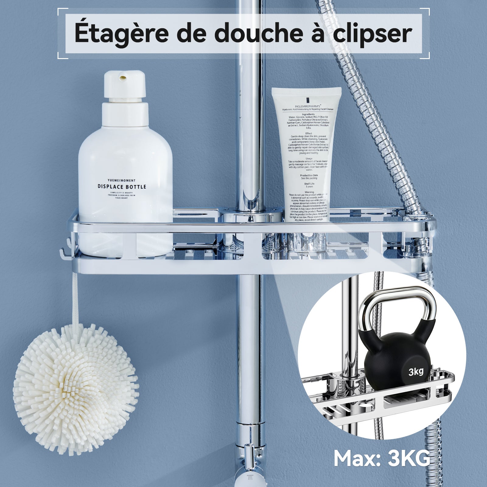 Auralum max Colonne Douche Sans Robinet en Inox Chromée- Ensemble Mural Réglable Avec Pommeau Effet Pluie Carré(25.5*25.5 CM),Douchette/Étagère - 6