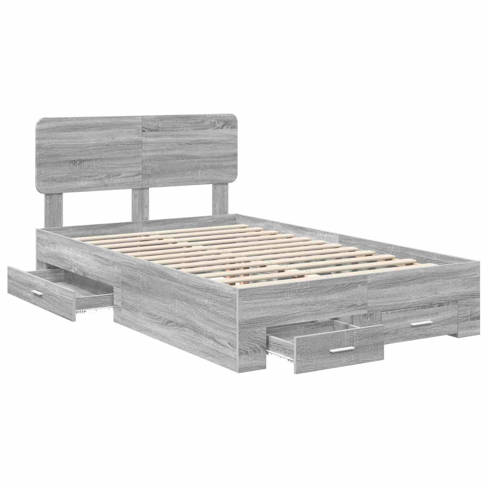 Cadre de lit en panneau de bois gris pour la chambre, 135 × 190 cm - 5