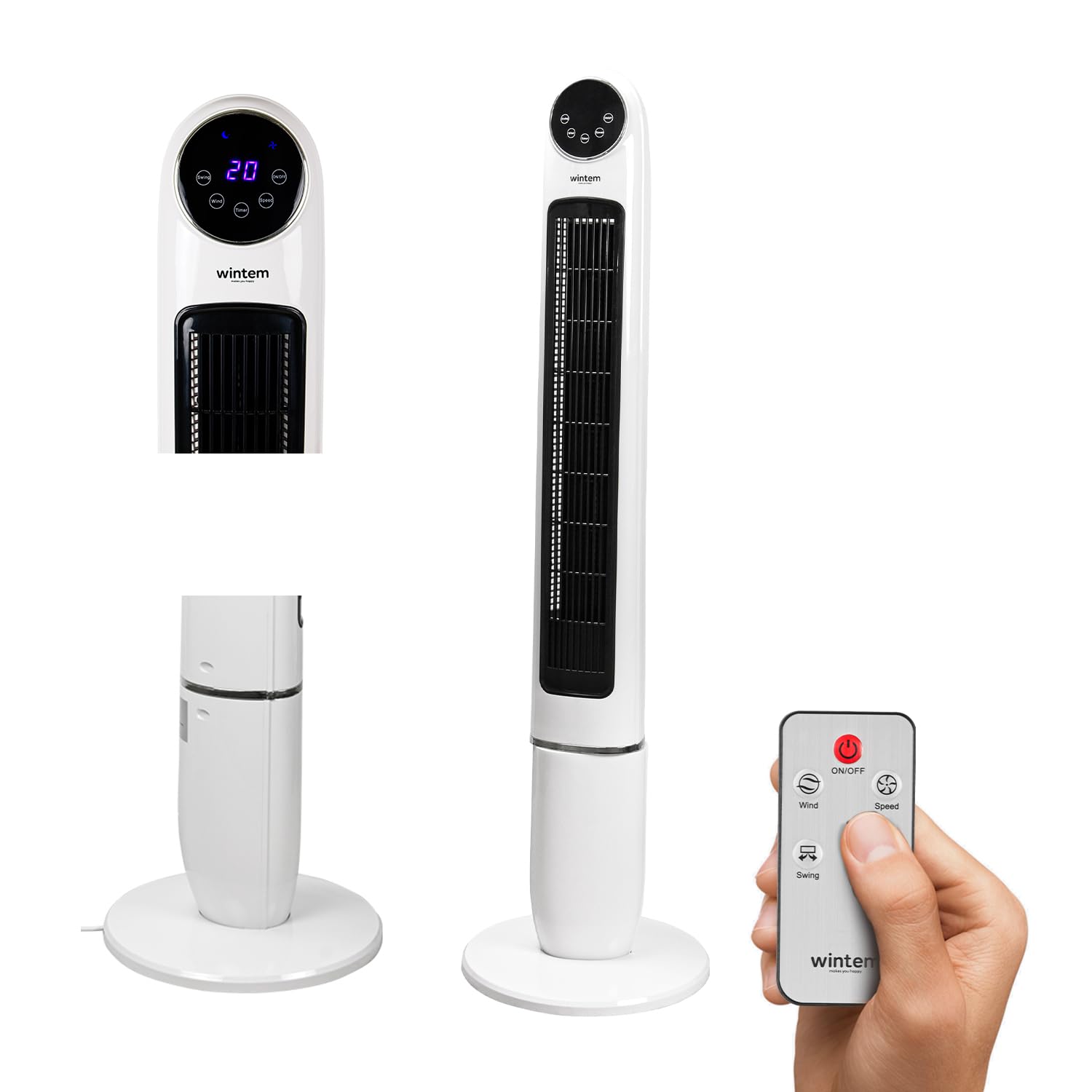 Ventilatore A Torre Wintem Seth 120 Cm - Con Telecomando, Timer Digitale, Ionizzatore E 3 Velocità, Silenzioso