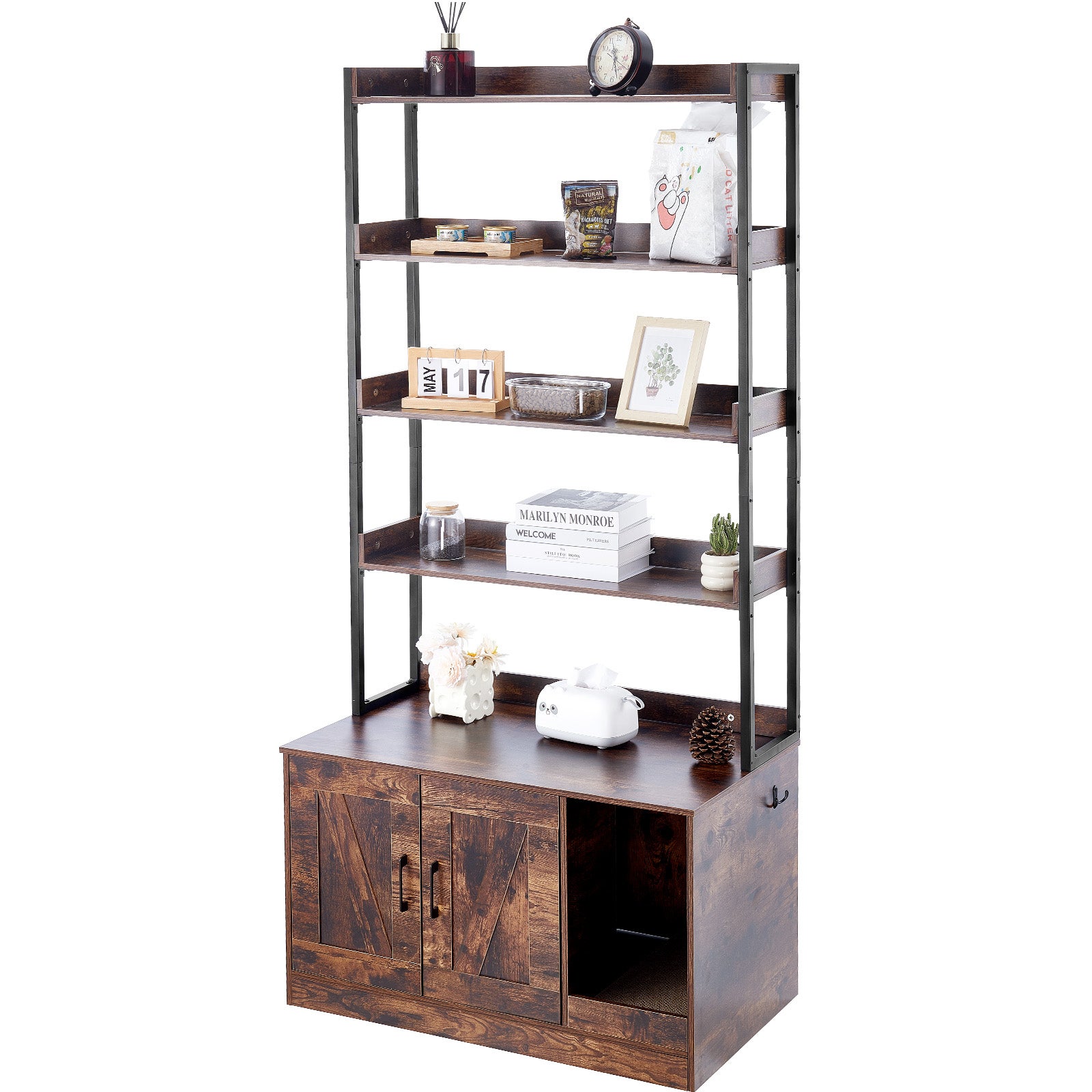 Trayage de litière pour chats enceintes,SucceBuy meubles avec 4 étagères,grande armoire pour la plupart des poubelles,33,5 x 19,3 x 72,3 pouces - 3