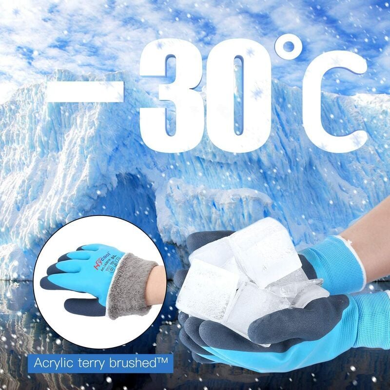 Gants de travail thermiques. Gants d'hiver imperméables double couche en nylon antidérapant bleu - 4