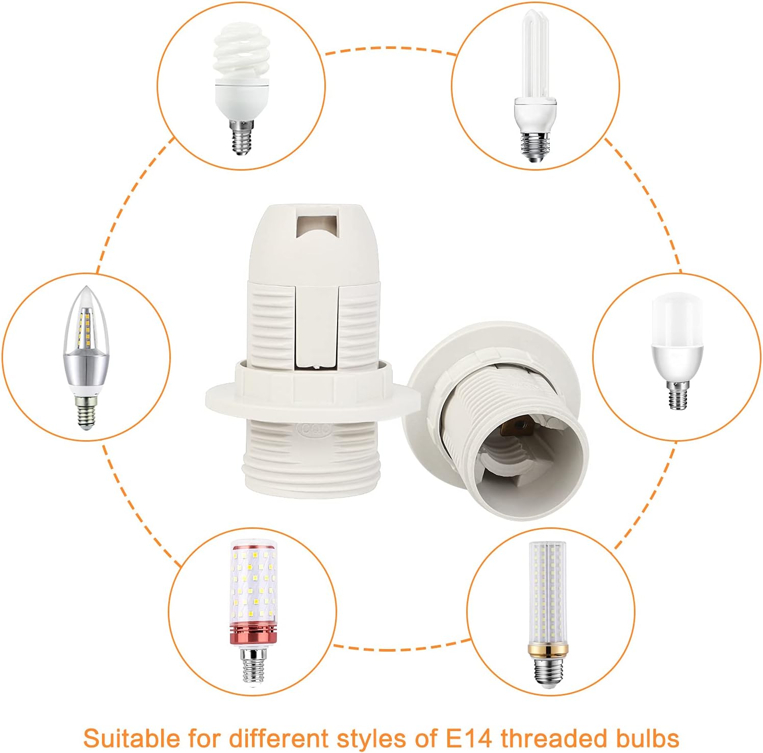Gniazda E14 – zestaw 10 sztuk, plastikowe adaptery gniazd retro 250 2A – do energooszczędnych żarówek z gwintem – białe - 5