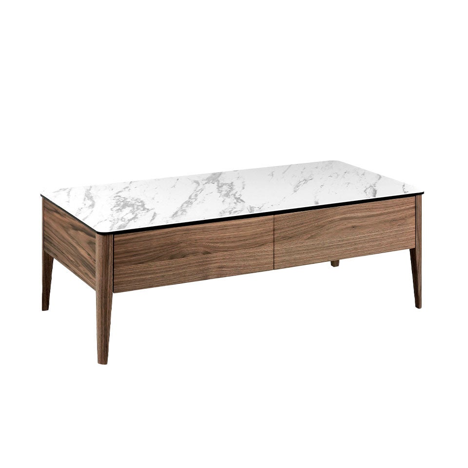 Prostokątny stolik kawowy z marmuru porcelanowego i orzecha włoskiego 120 x 60 x 40 cm