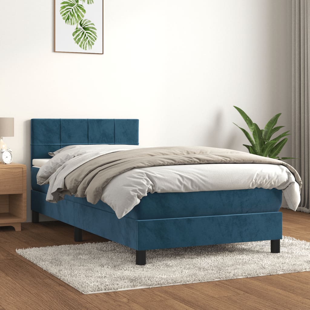 Sommier à lattes de lit avec matelas Bleu foncé 100x200 cm — COMFORTXL - 2