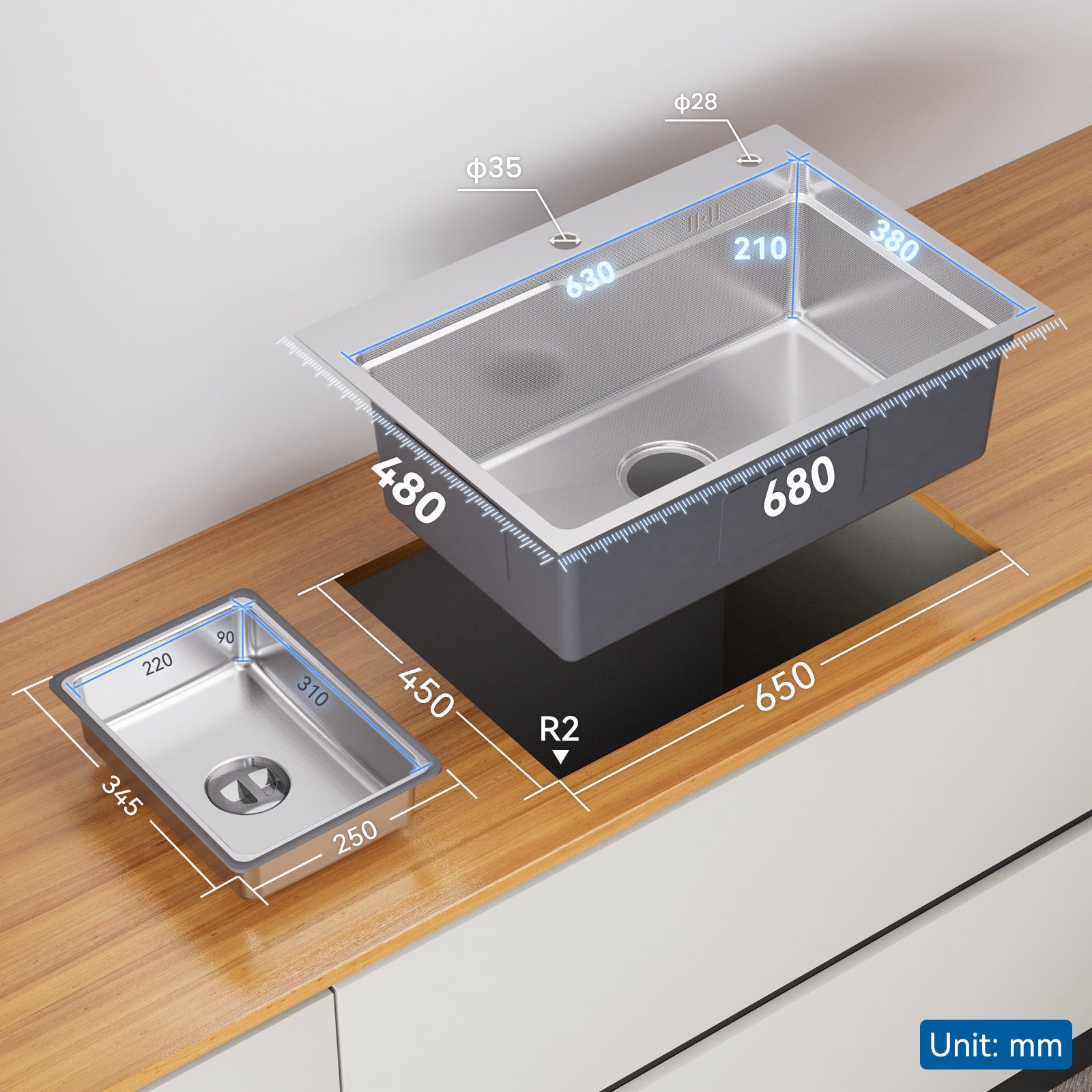 Pia 1 Bandeja 68×48x21CM com Pia + Dispensador de Sabão - Pia Inox ...