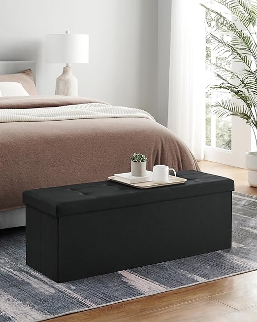 Banc de Rangement Pliable de 110 cm, Coffre de Rangement, Tabouret Repose-Pieds, Pouf de Chambre, Noir - 2