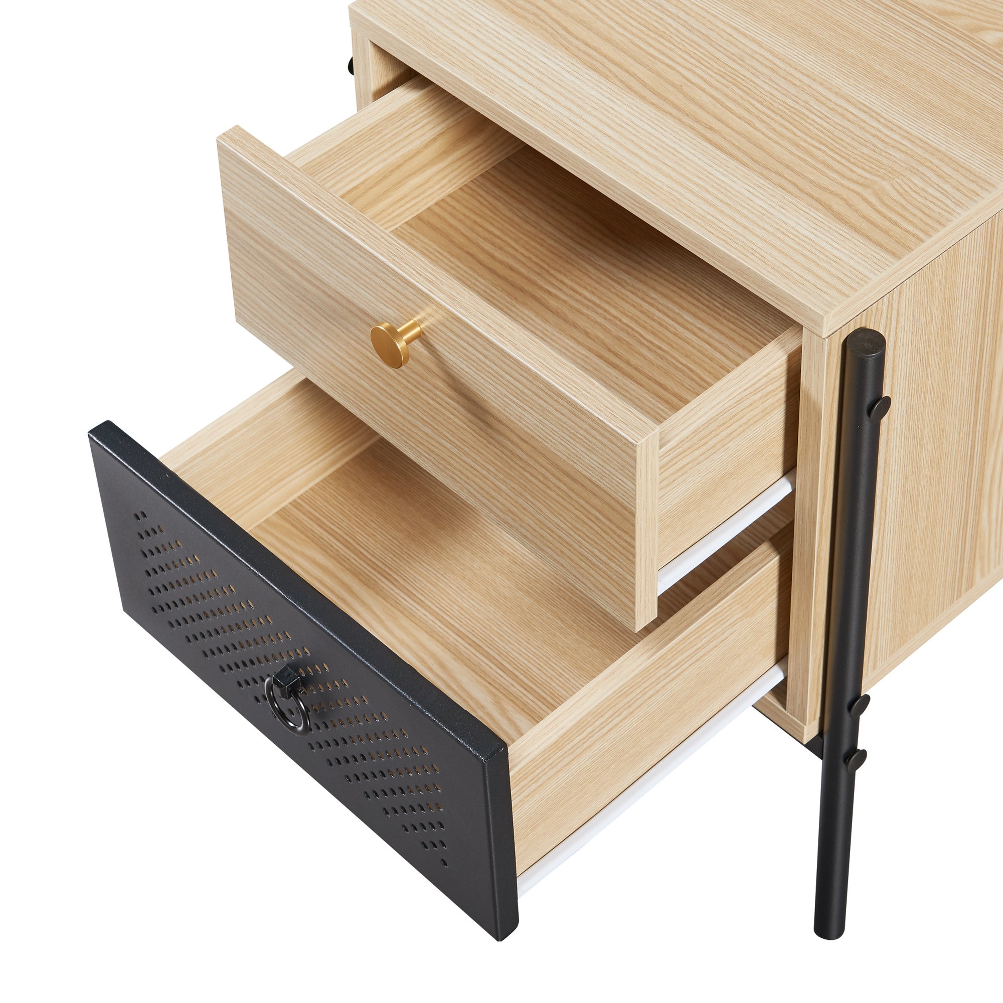 Mesilla de noche Tysnes con cajón 39x35x47 cm - Negro/Efecto Roble [en.casa] - 6