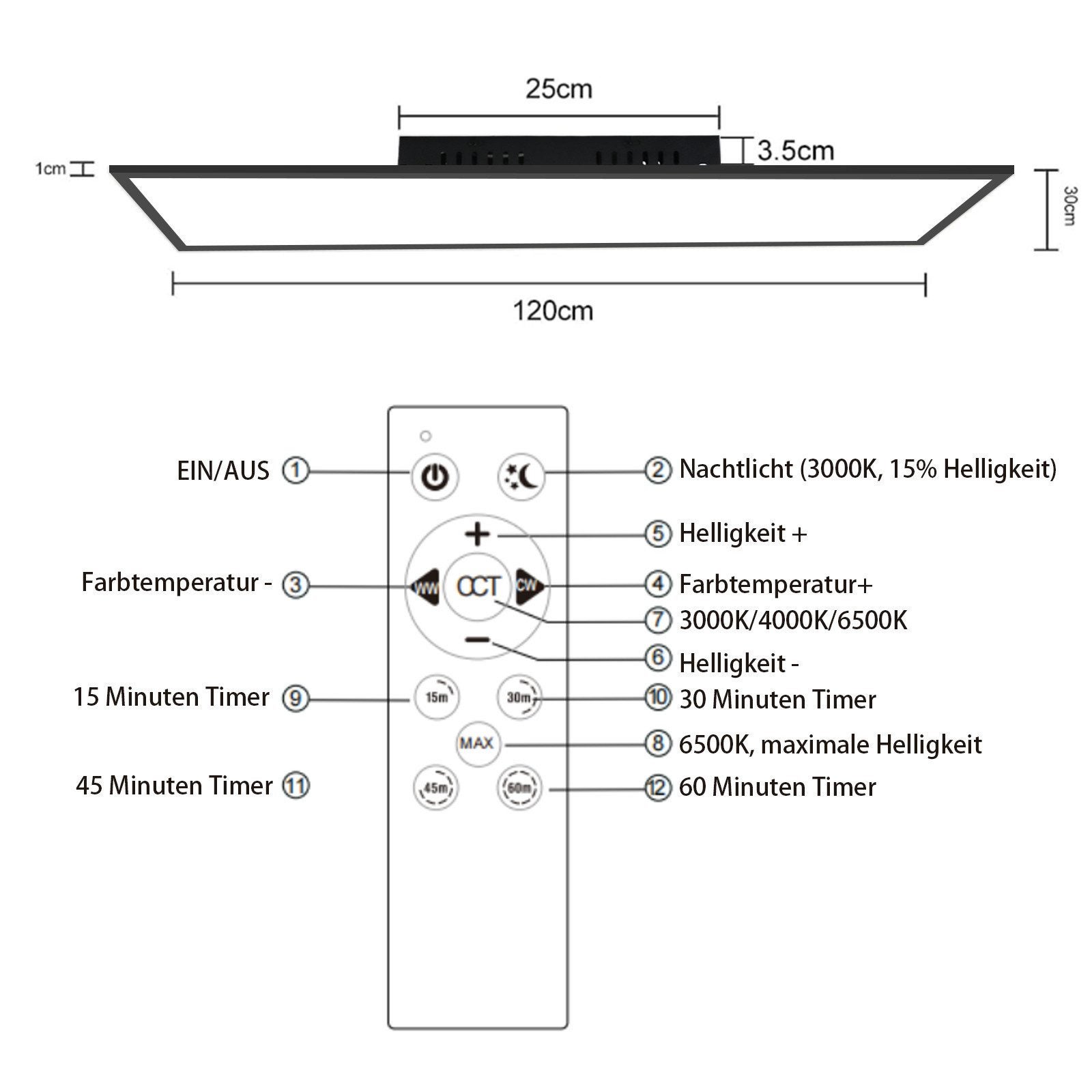 NETTLIFE Lámpara de Techo LED 120x30 - Panel de Techo Regulable, Lámpara de Luz Diurna Larga, Escritorio Plano con Control Remoto, 40W - 6