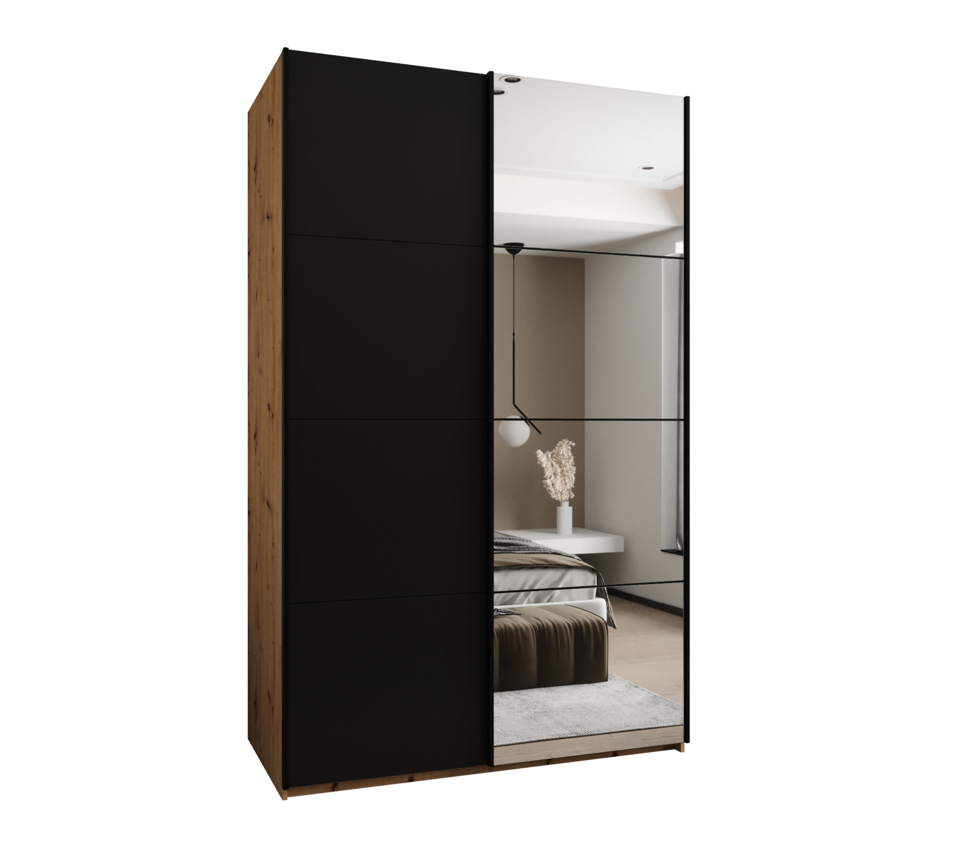 Szafa przesuwna wysoka Lux 3 150 x 64 x 245,5 cm artisan + czarny + u. czarny - Abiks Meble