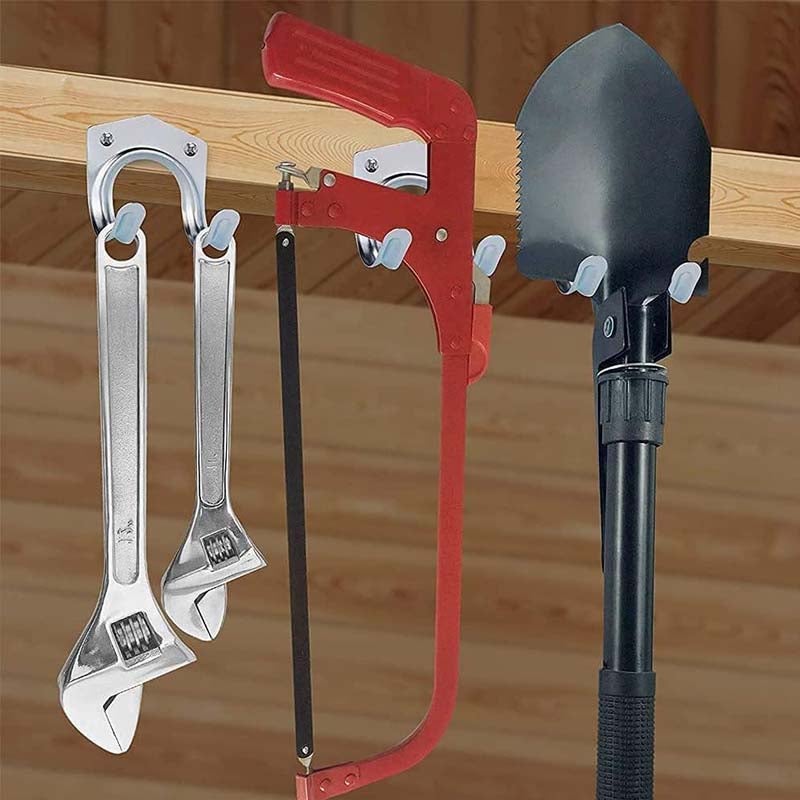 10 crochets muraux universels pour outils de jardin, support mural en acier pour garage, remise à vélos, atelier, fixation stable, durable - 7