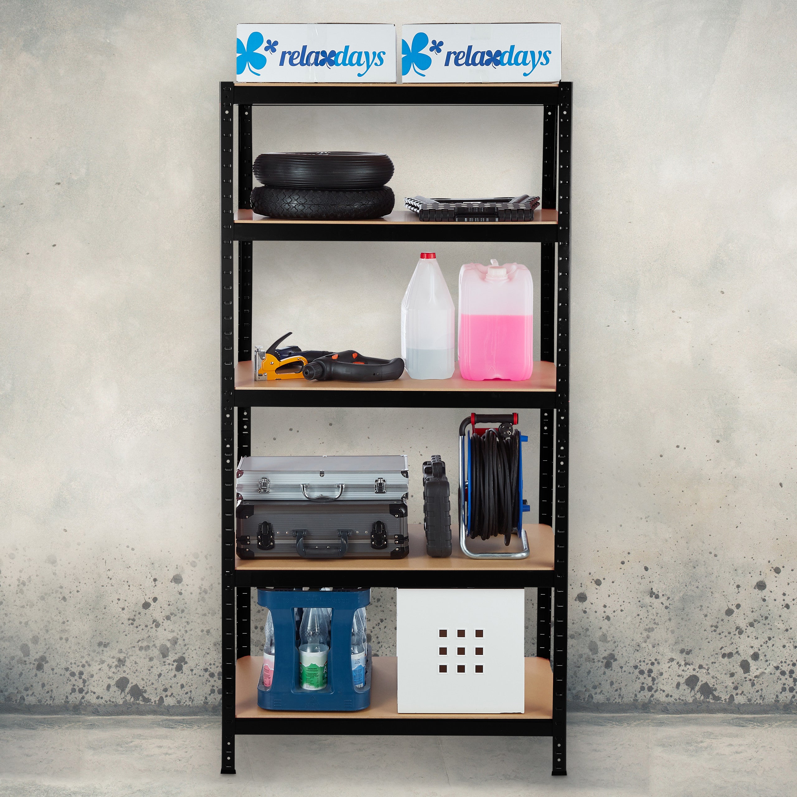 Étagère charge lourde, Meuble 5 étages à clip, Cave charge 875 kg, garage, 180x90x45 cm, acier, noir, Relaxdays - 5