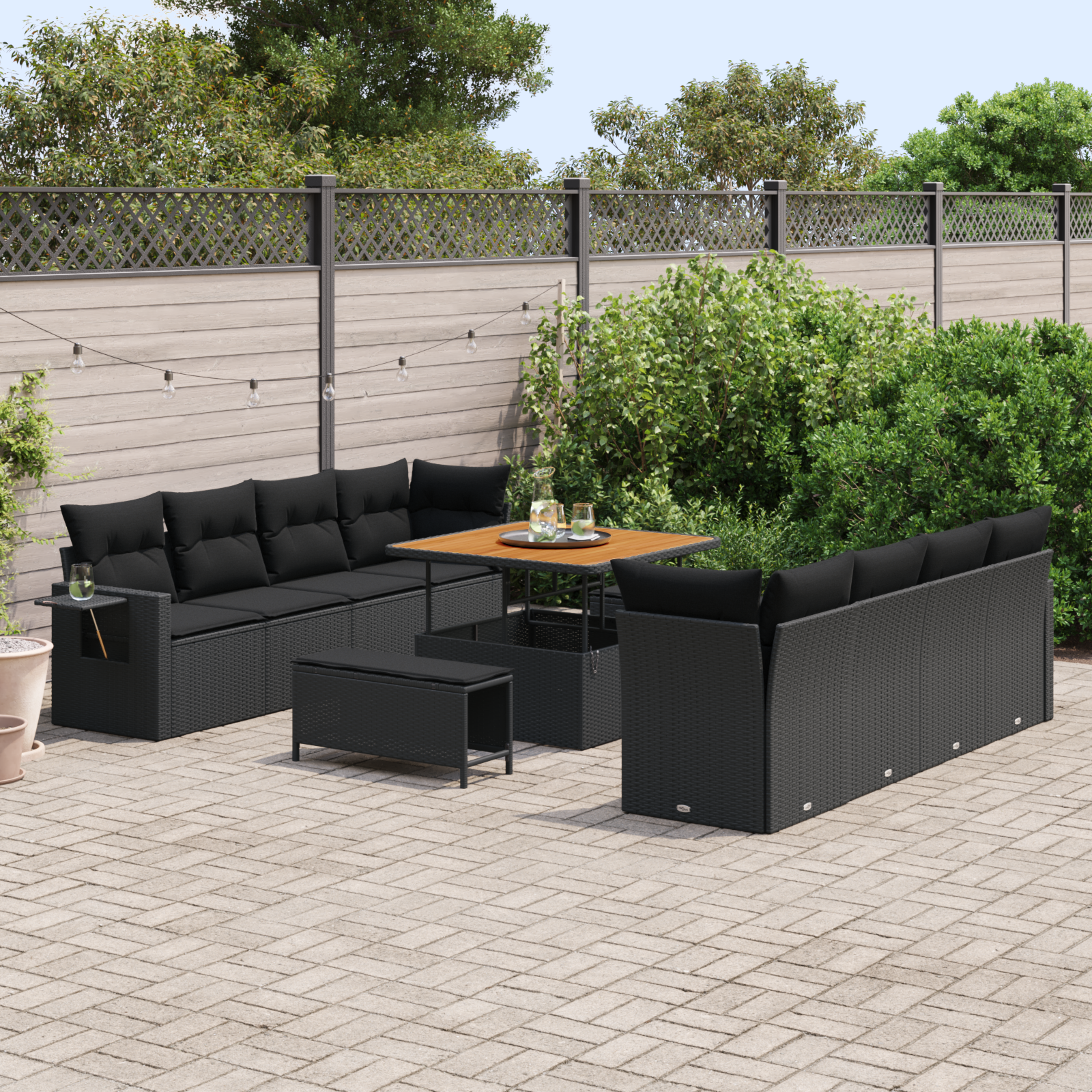 vidaXL Set Divano da Giardino con cuscino 11 pcs Nero Poly Rattan
