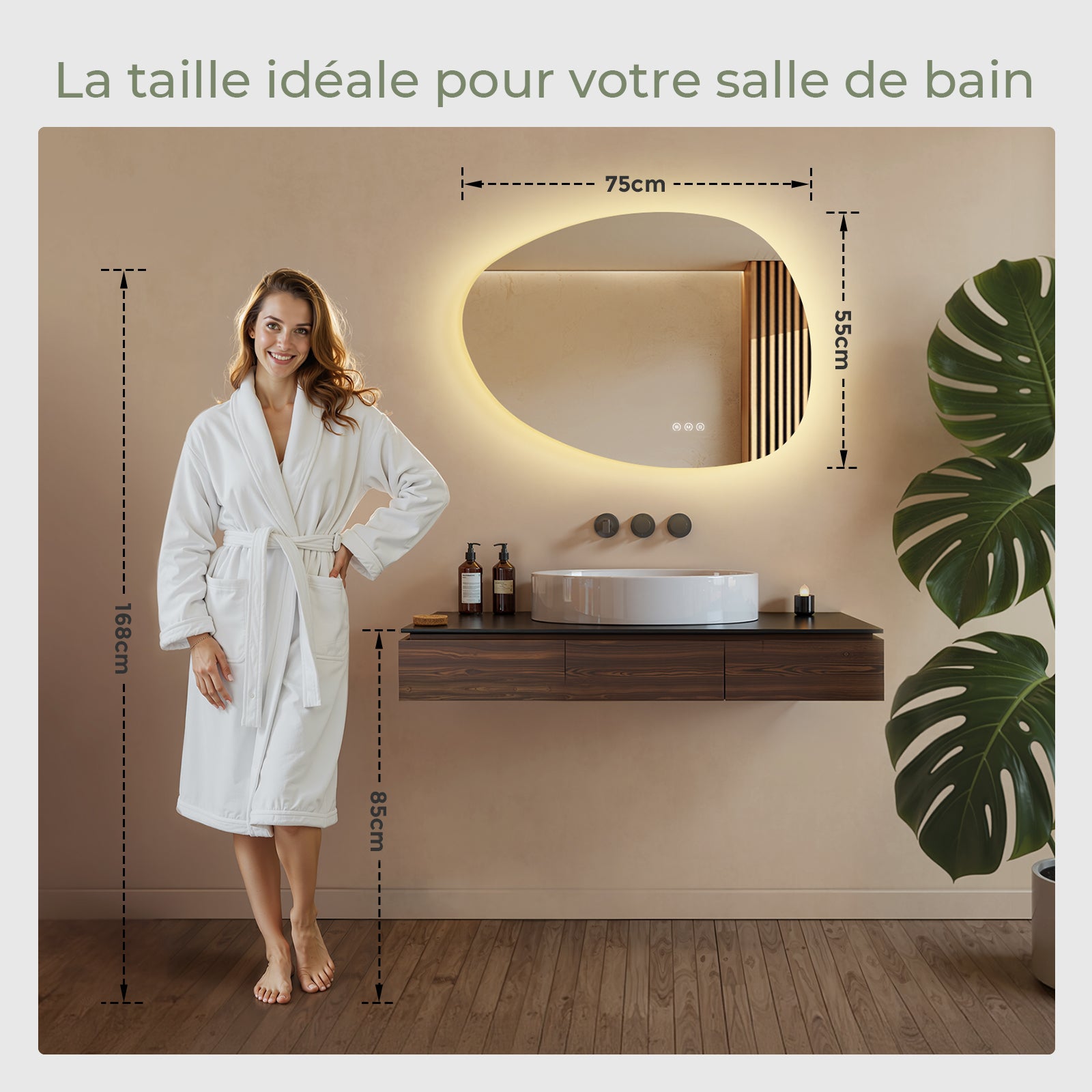 S'AFIELINA Espelho iluminado 75 × 55 cm Assimétrico 3 cores de luz e luminosidade regulável - 6