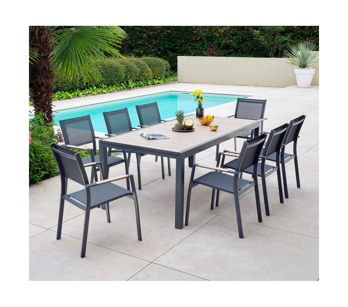 Ensemble table et chaises de jardin - 8 places - effet bois - OLERON ...