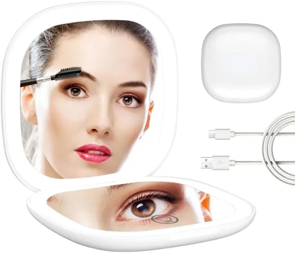 Specchio da trucco portatile a LED con luce, specchio pieghevole ricaricabile, adatto per viaggi, bagno e uso sulla scrivania, nero. | Leroy Merlin