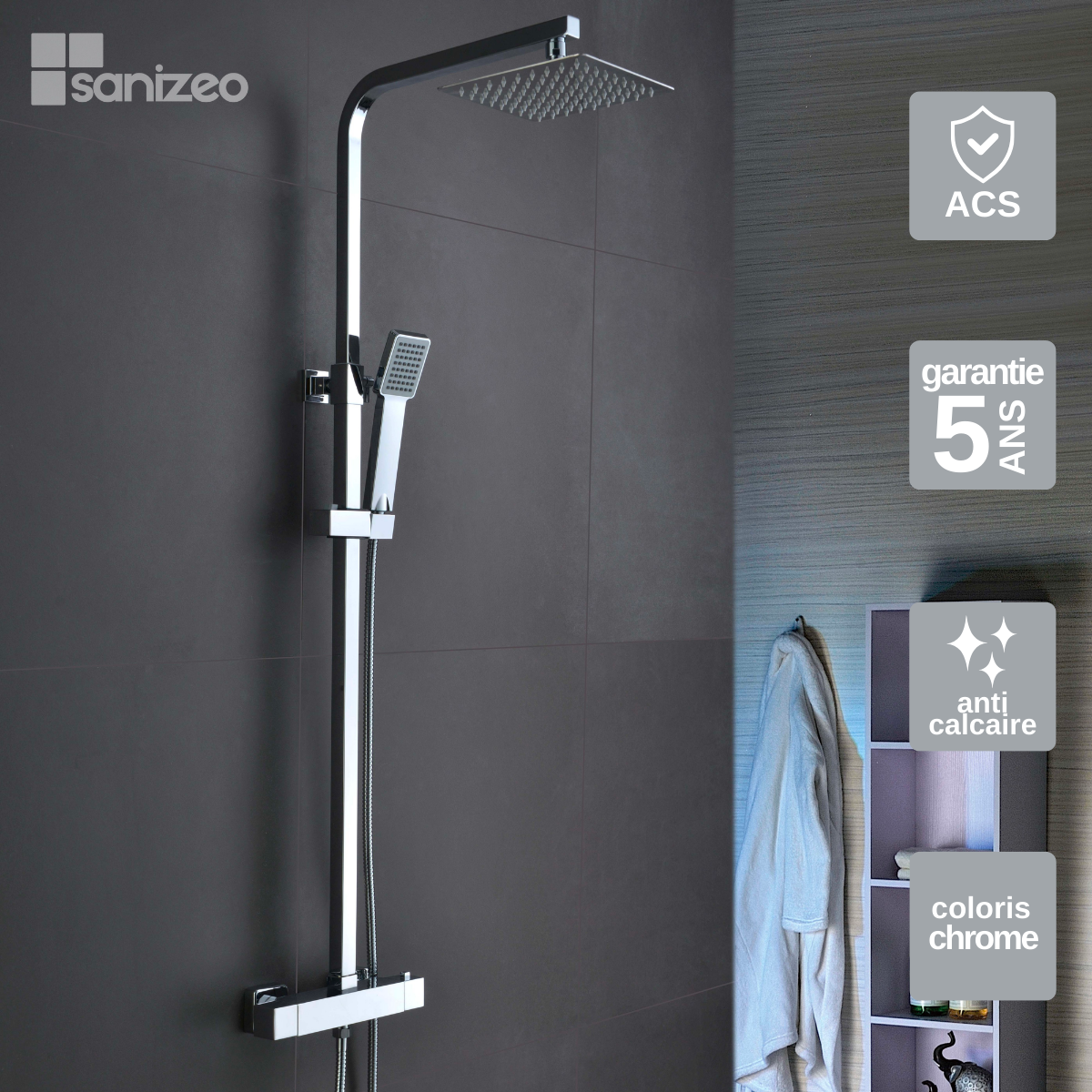 Mitigeur Colonne de Douche Zinc Chromé main image 1