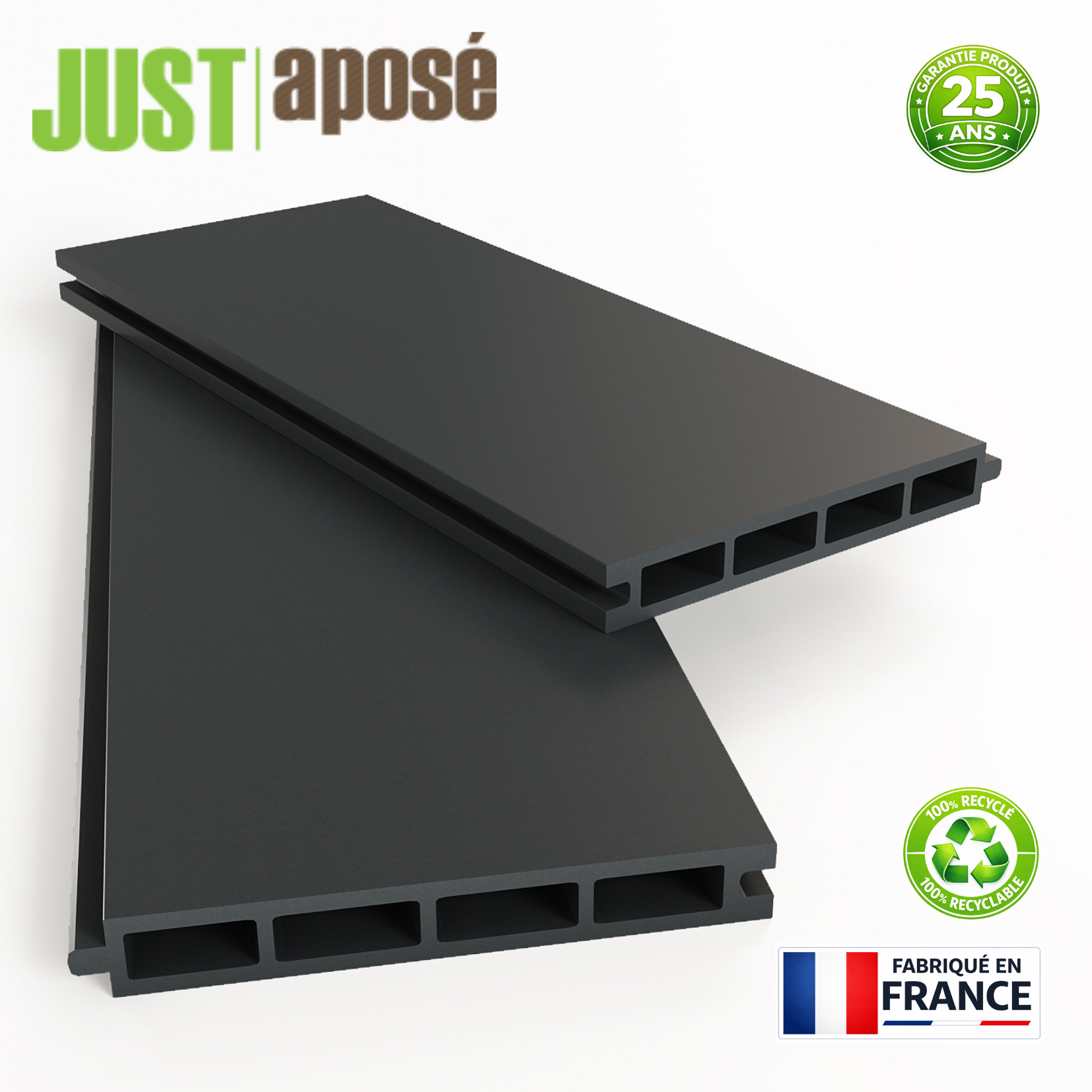 Kit complet clôture composite KYOTO - 4 panneaux complets - 7,20 x 1,80 m - Prêt à poser - Anthracite - 4
